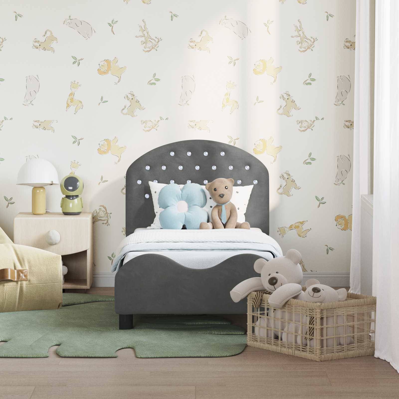 vidaXL Kinderbettgestell mit Kopfteil Dunkelgrau 70 x 140 cm Samt