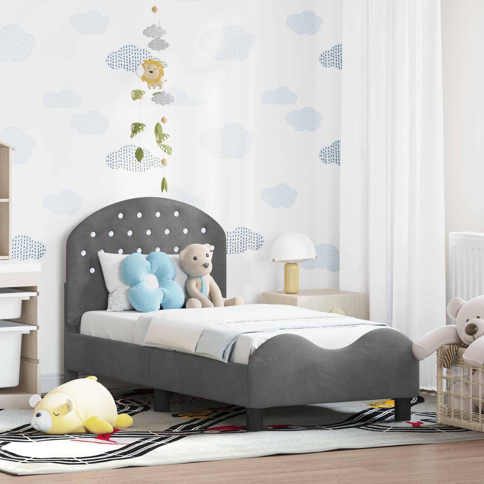 vidaXL Kinderbettgestell mit Kopfteil Dunkelgrau 70 x 140 cm Samt