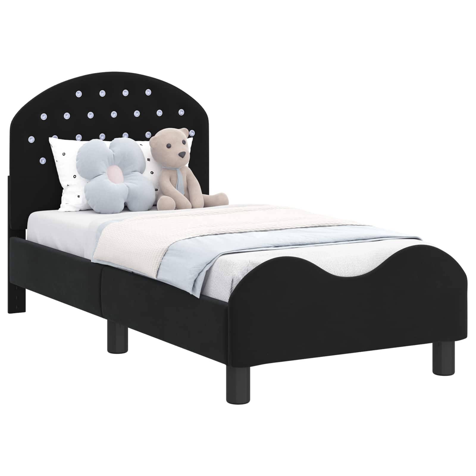 vidaXL Kinderbettgestell mit Kopfteil Schwarz 70 x 140 cm Samt