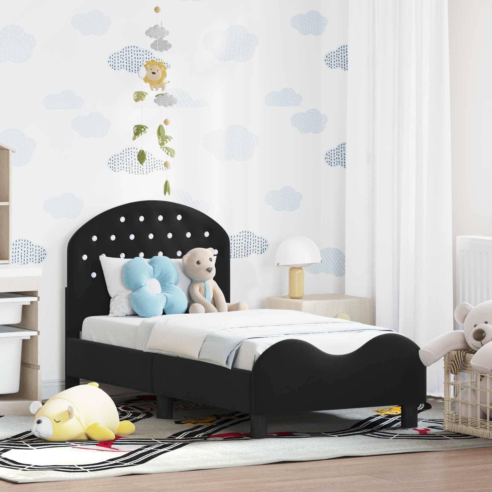 vidaXL Kinderbettgestell mit Kopfteil Schwarz 70 x 140 cm Samt