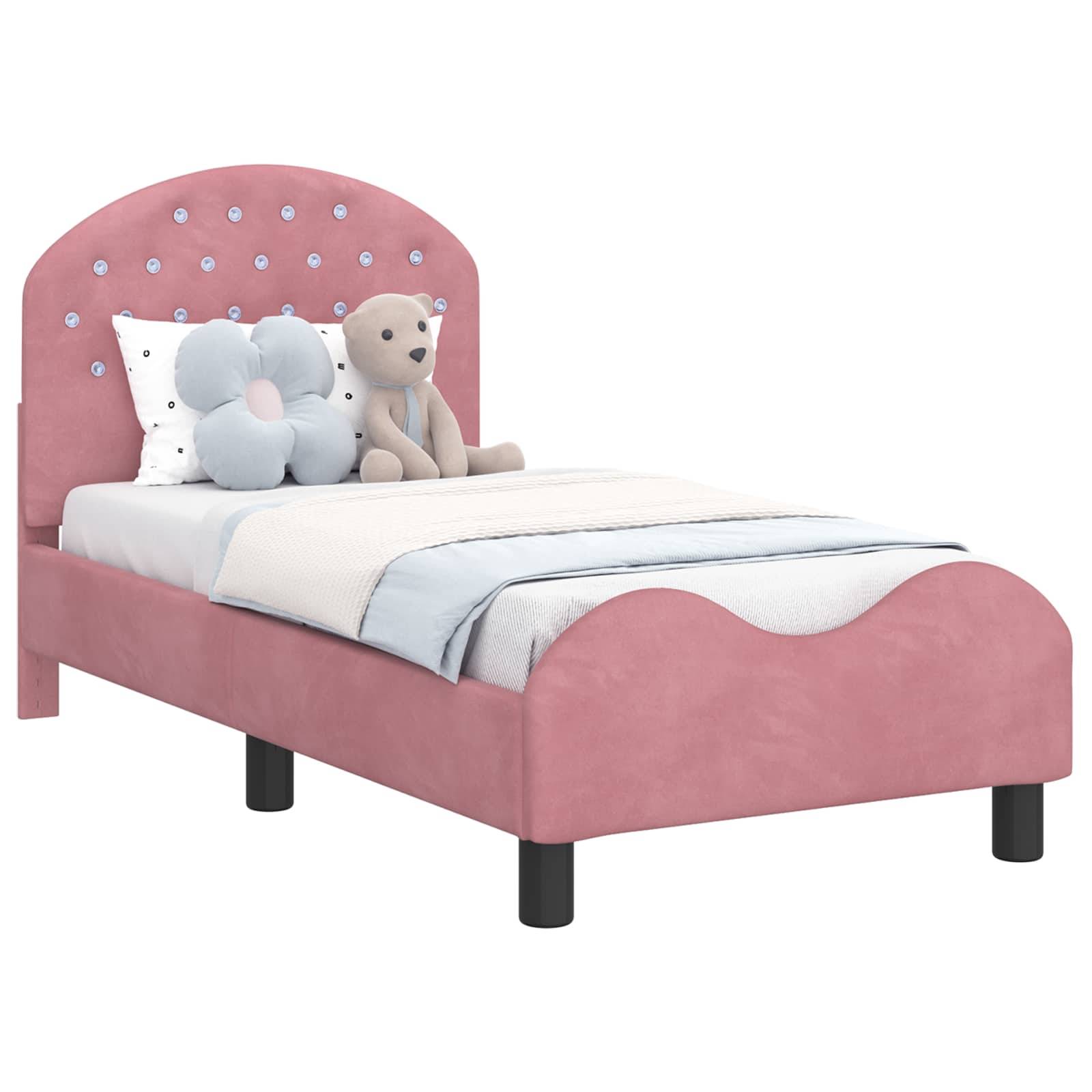 vidaXL Kinderbettgestell mit Kopfteil Rosa 70 x 140 cm Samt