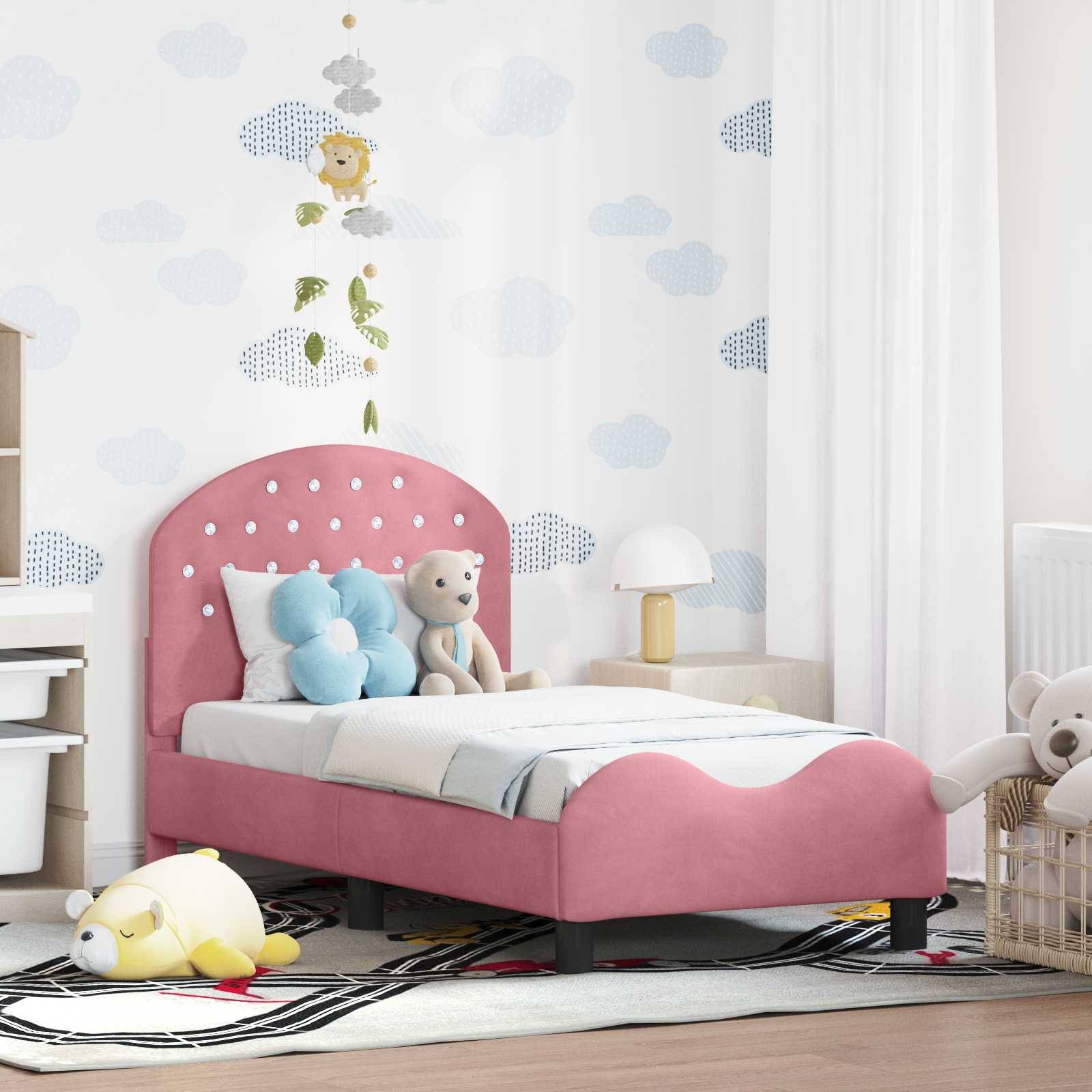 vidaXL Kinderbettgestell mit Kopfteil Rosa 70 x 140 cm Samt
