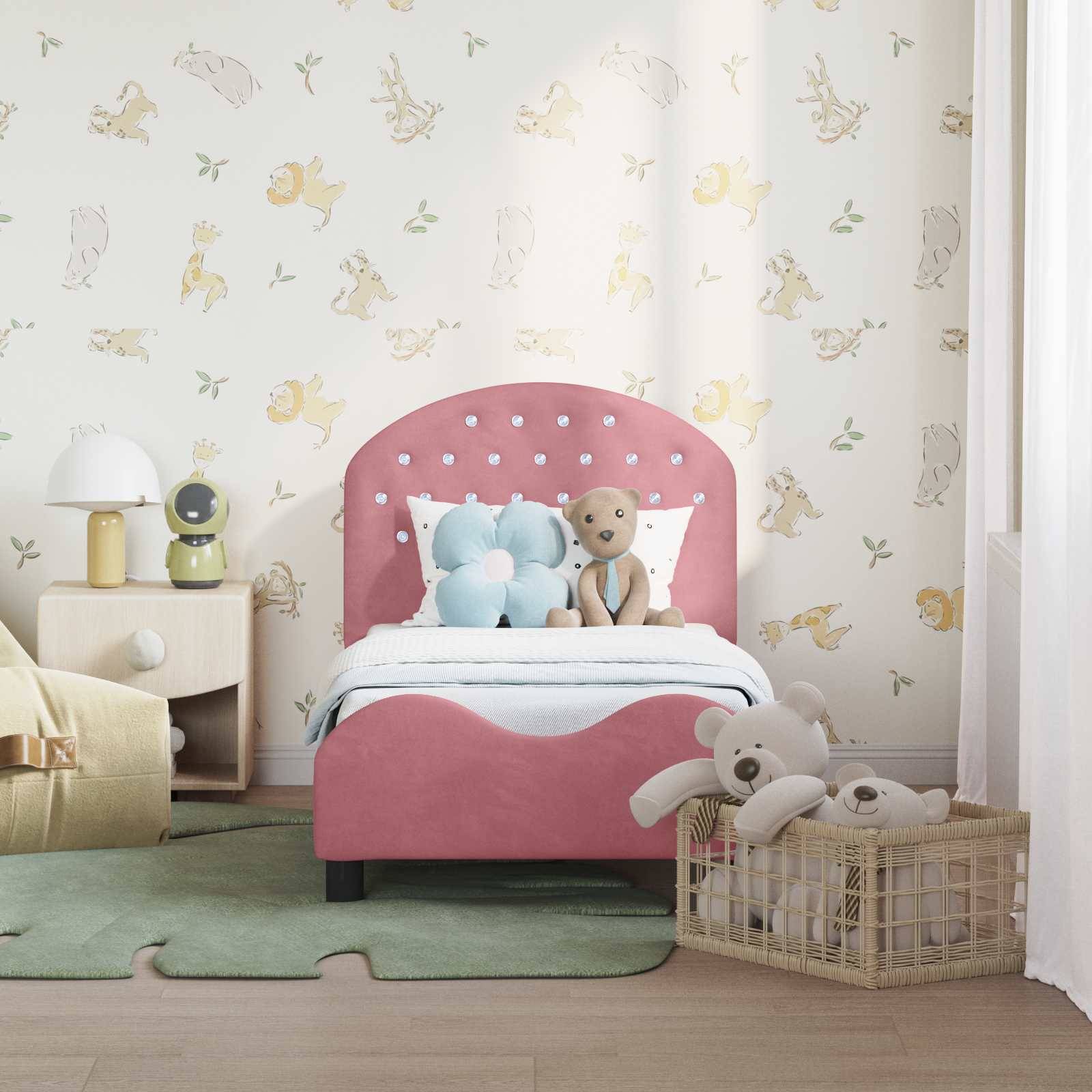 vidaXL Kinderbettgestell mit Kopfteil Rosa 70 x 140 cm Samt