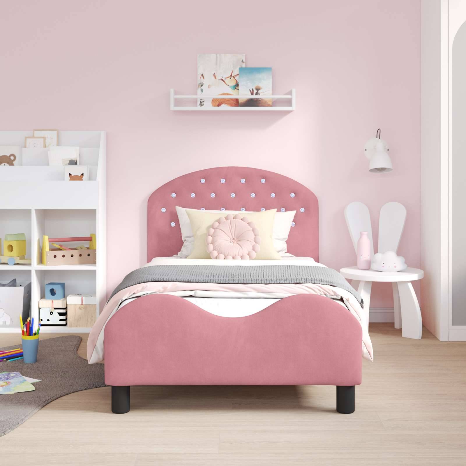 vidaXL Kinderbettgestell mit Kopfteil Rosa 80 x 160 cm Samt