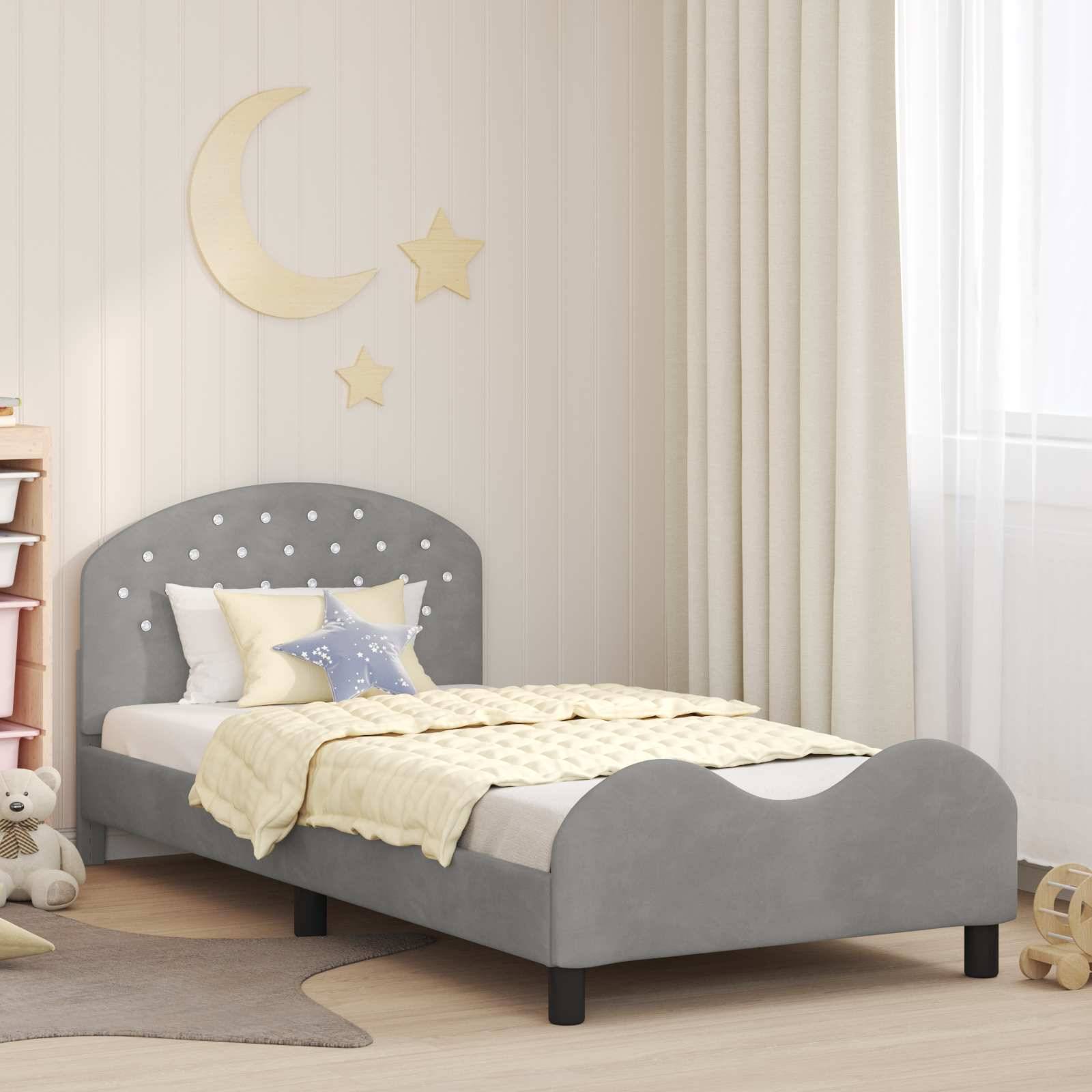 vidaXL Kinderbettgestell mit Kopfteil Hellgrau 90 x 200 cm Samt