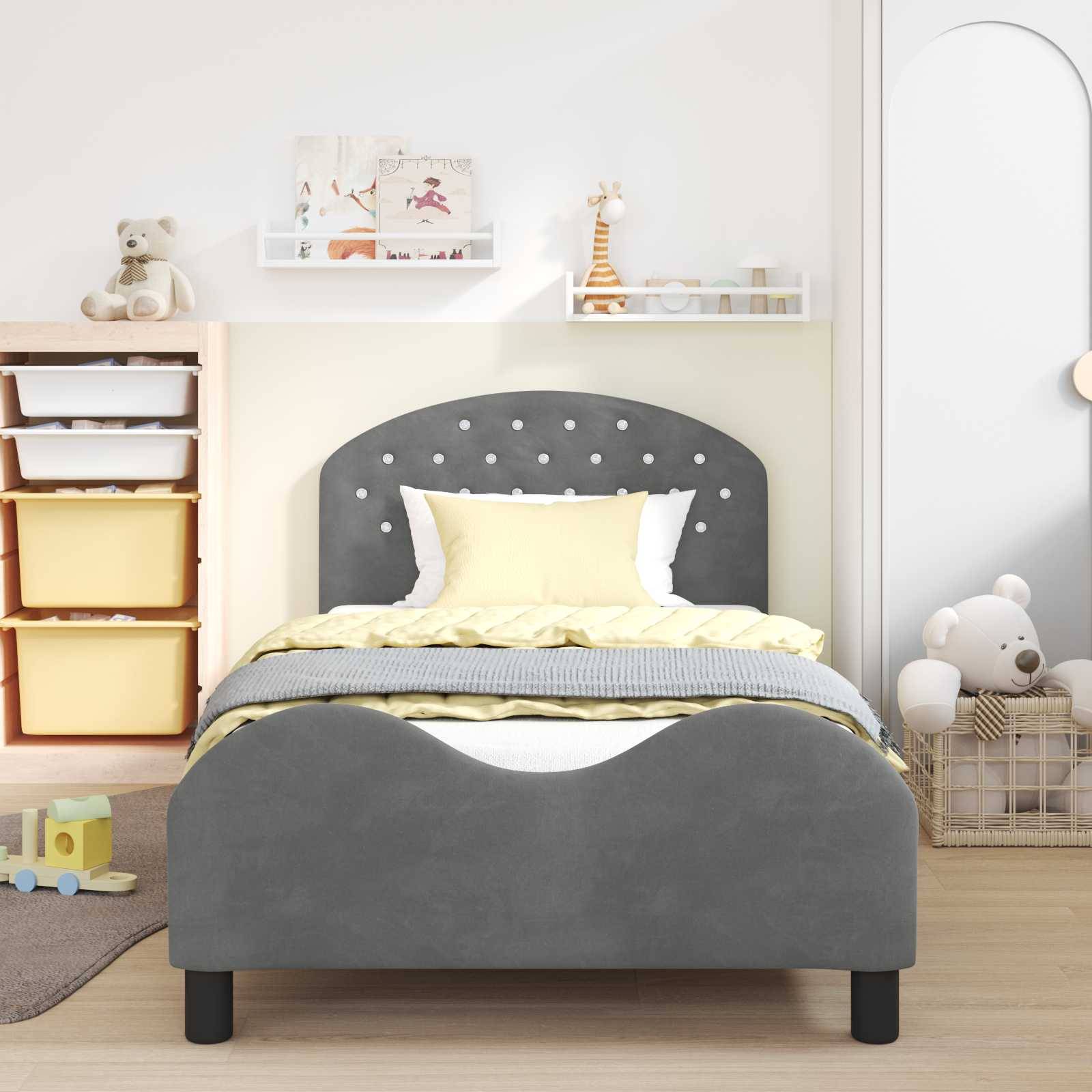 vidaXL Kinderbettgestell mit Kopfteil Dunkelgrau 80 x 200 cm Samt