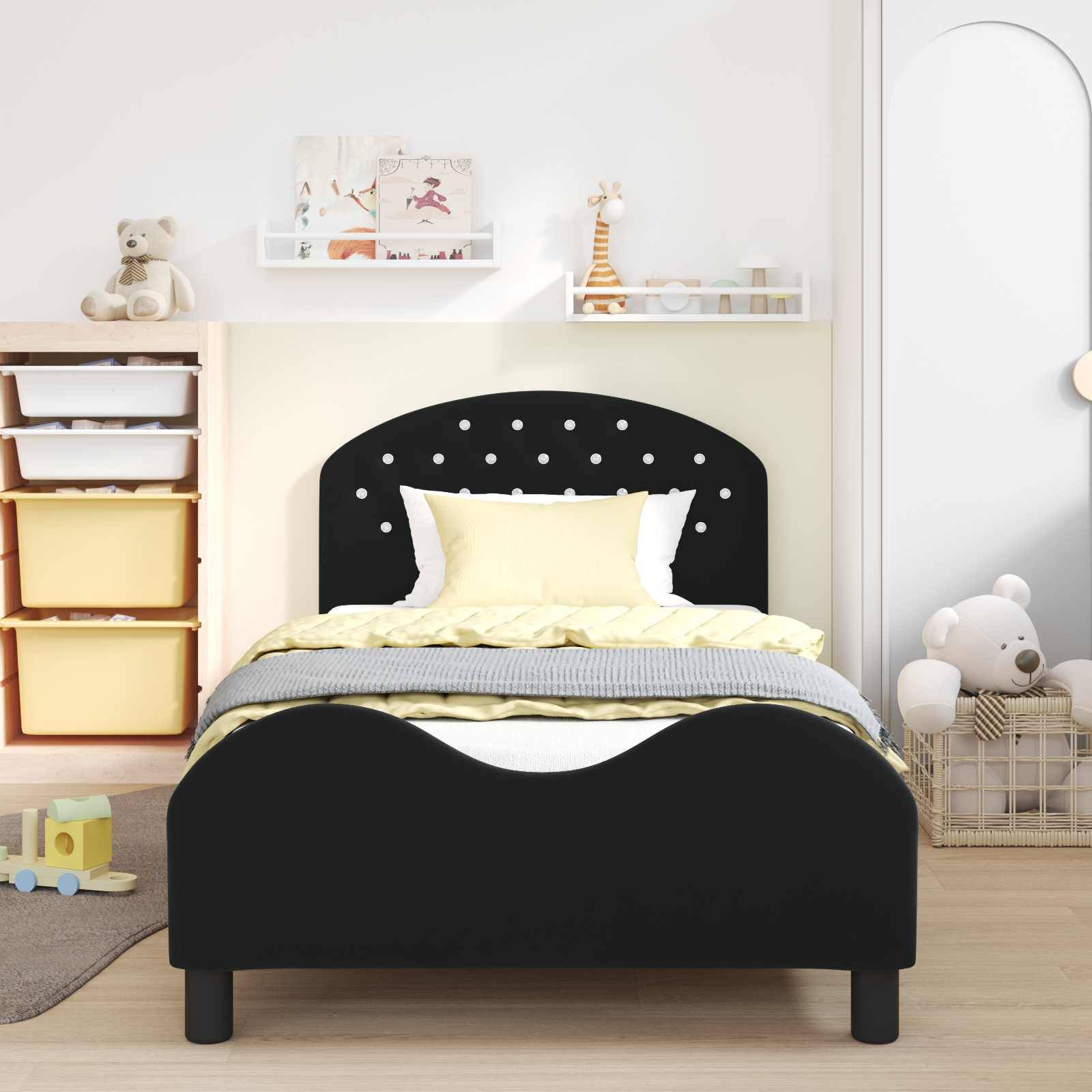 vidaXL Kinderbettgestell mit Kopfteil Schwarz 80 x 200 cm Samt