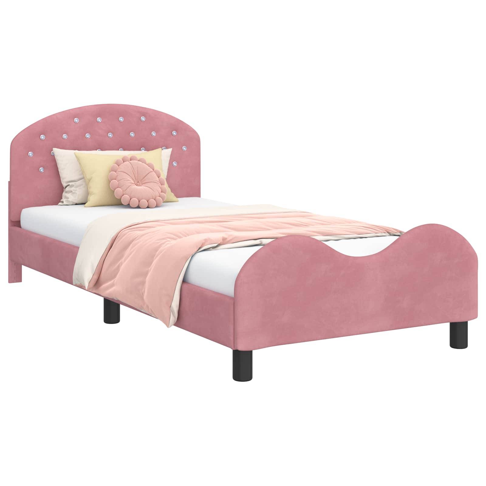 vidaXL Kinderbettgestell mit Kopfteil Rosa 90 x 200 cm Samt