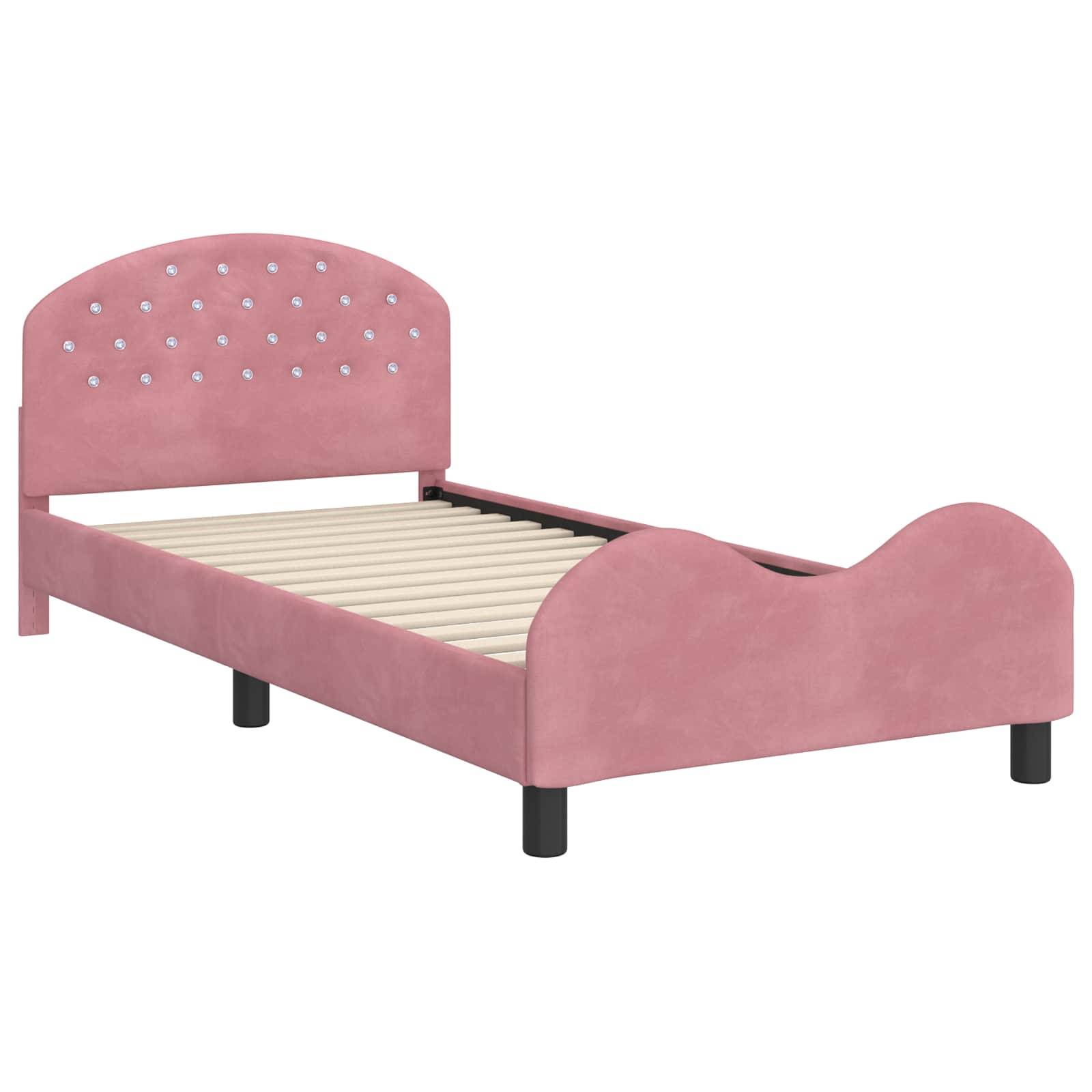 vidaXL Kinderbettgestell mit Kopfteil Rosa 90 x 200 cm Samt