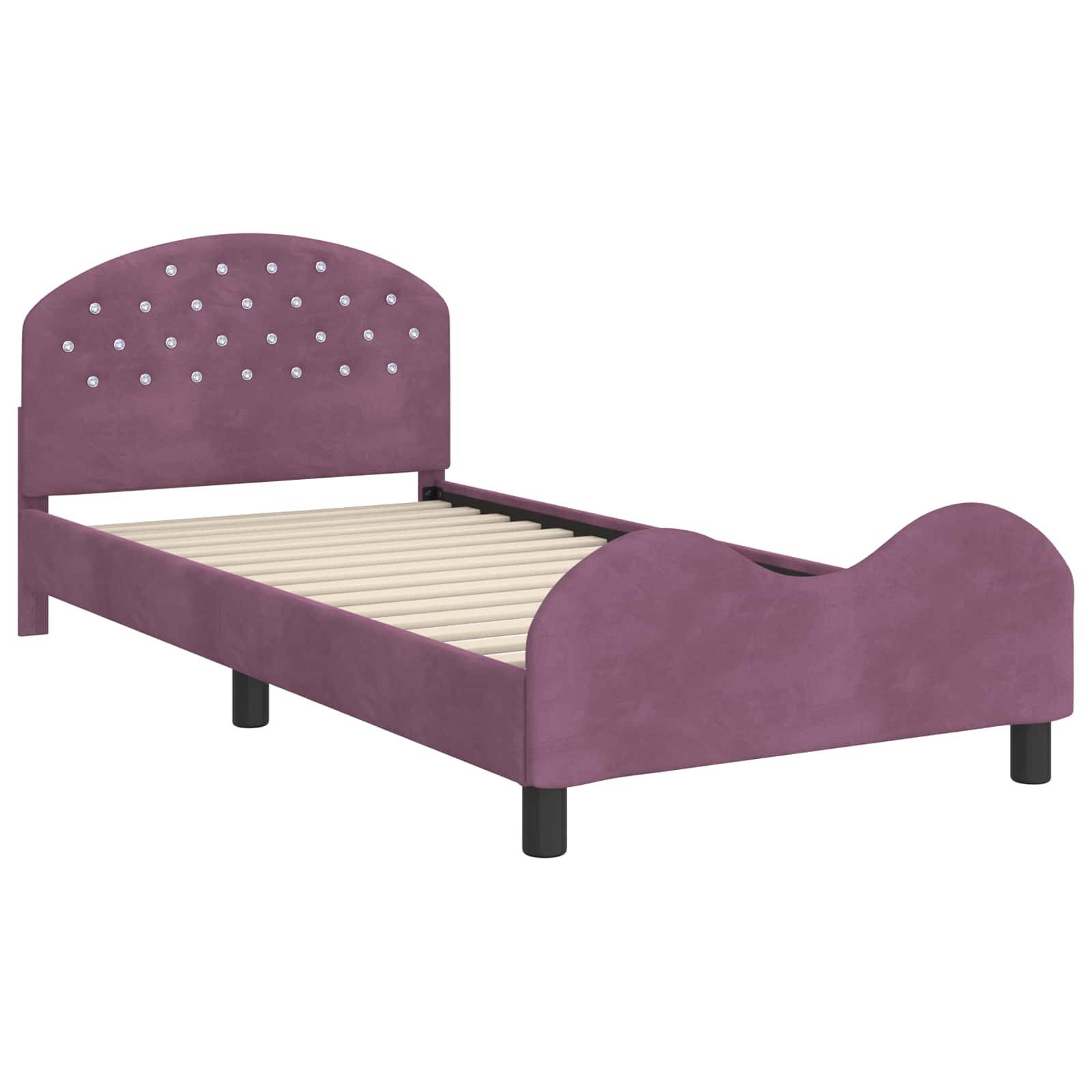 vidaXL Kinderbettgestell mit Kopfteil Lila 90 x 200 cm Samt