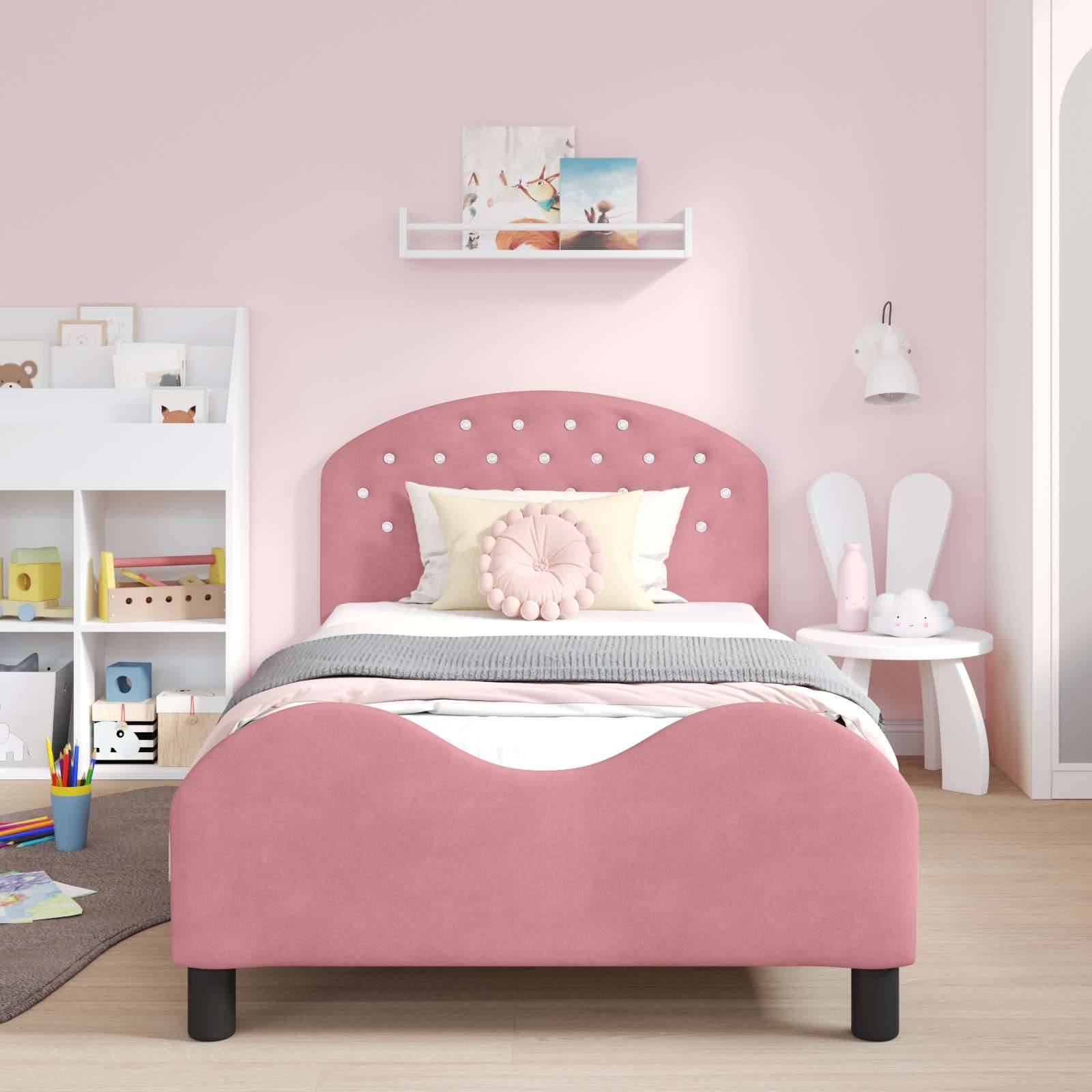 vidaXL Kinderbettgestell mit Kopfteil Rosa 90 x 200 cm Samt
