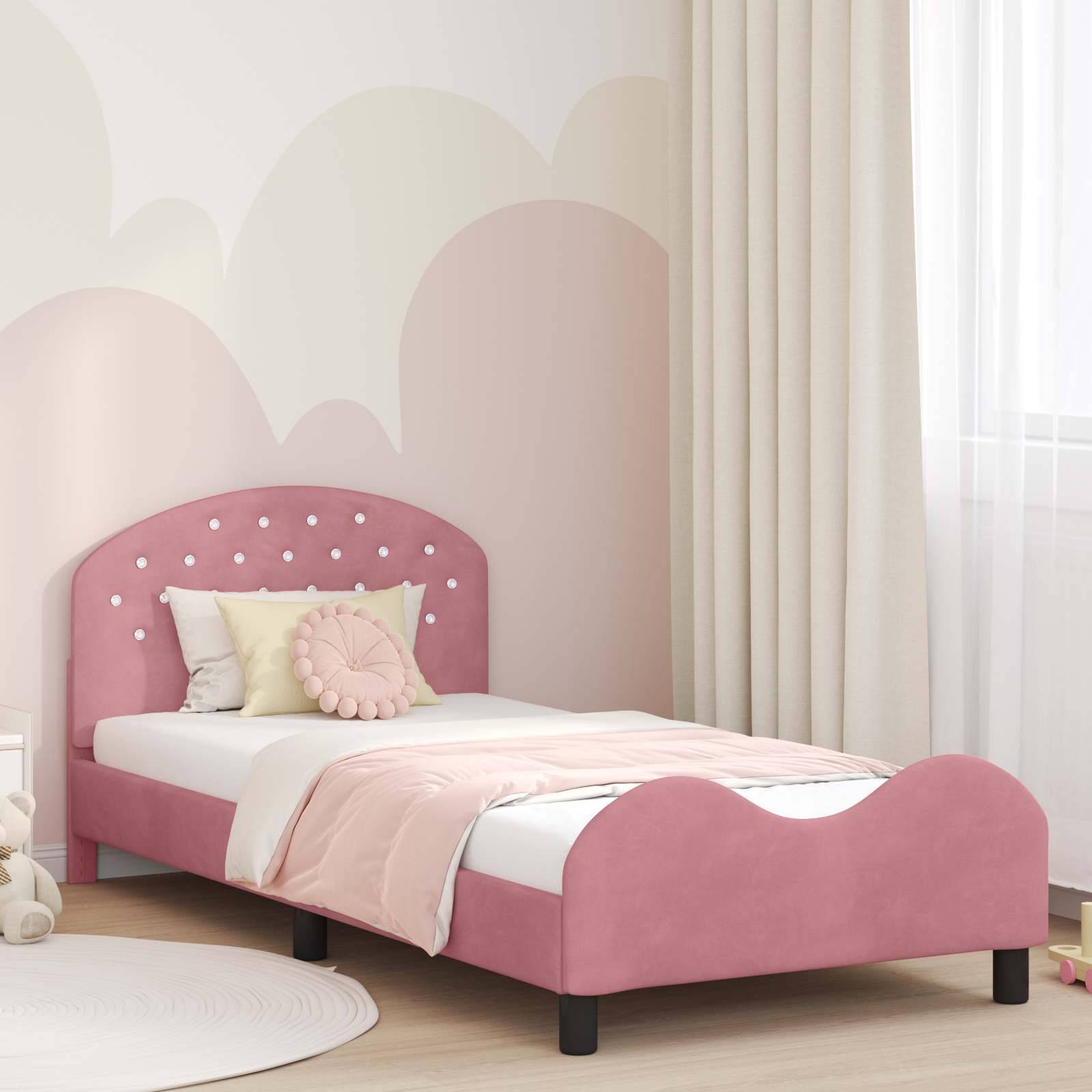 vidaXL Kinderbettgestell mit Kopfteil Rosa 90 x 200 cm Samt