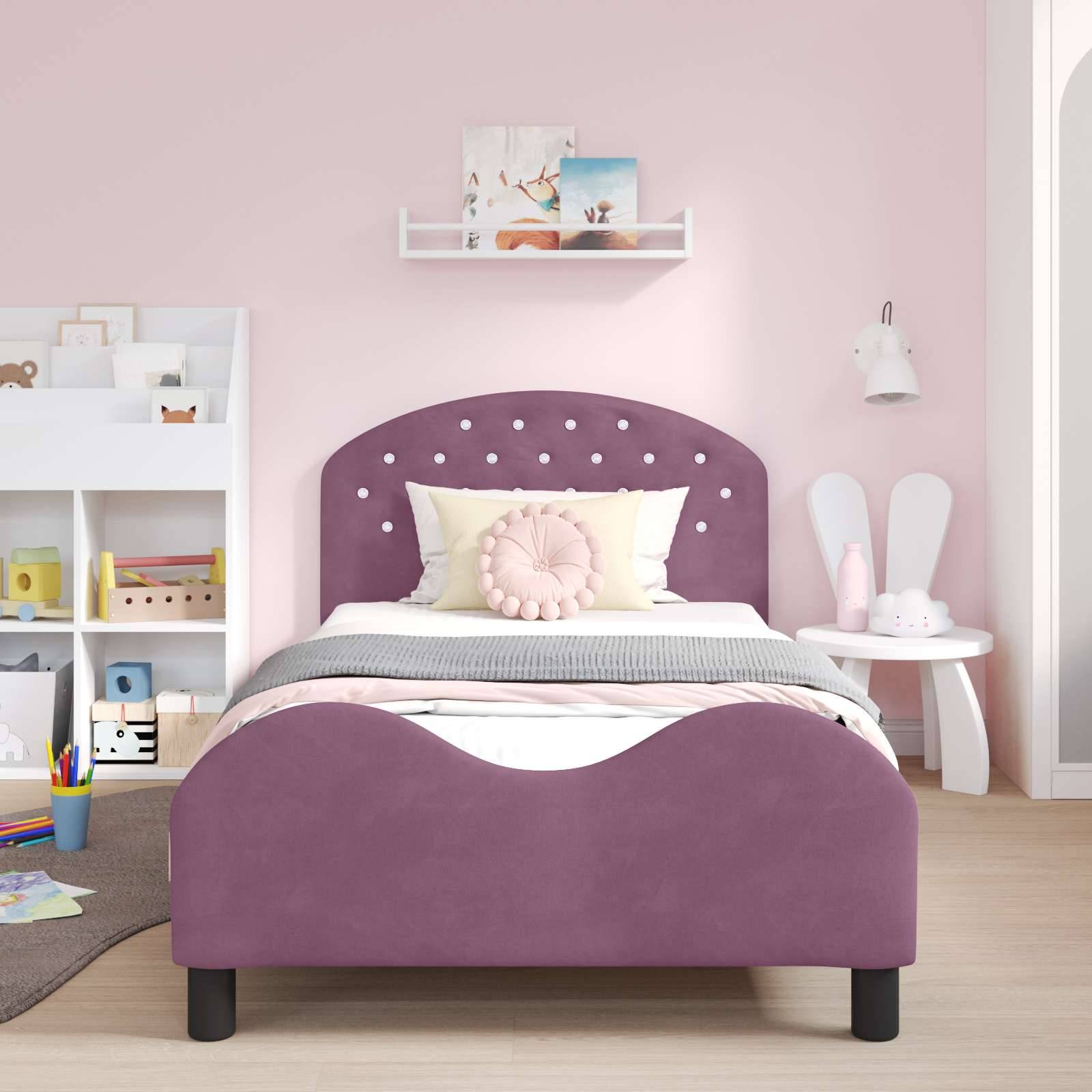 vidaXL Kinderbettgestell mit Kopfteil Lila 90 x 200 cm Samt