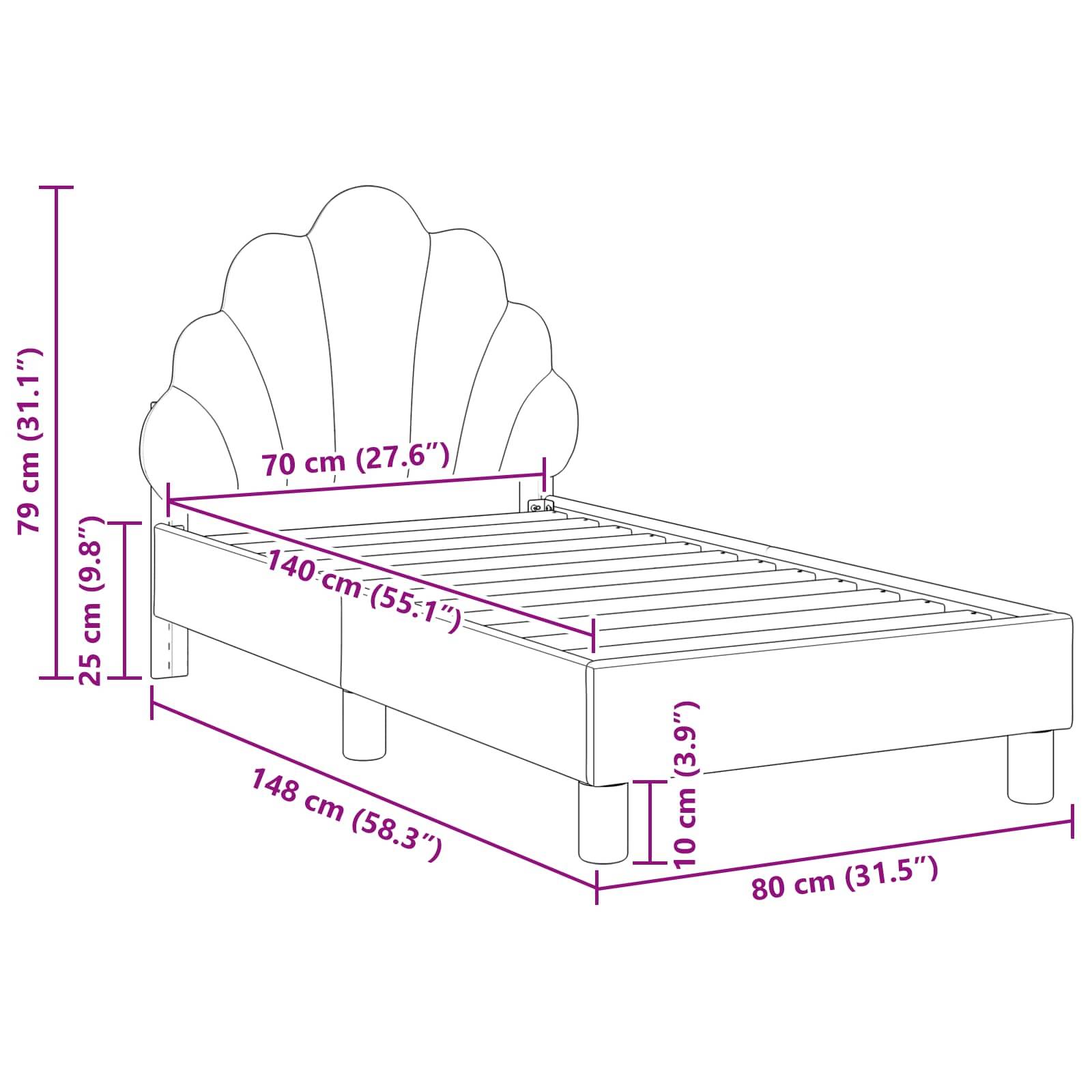 Diagramm mit Bettabmessungen: Höhe 79 cm (31,1