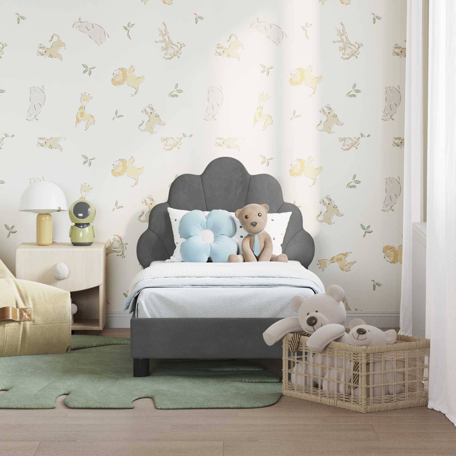 vidaXL Kinderbettgestell mit Kopfteil Dunkelgrau 70 x 140 cm Samt