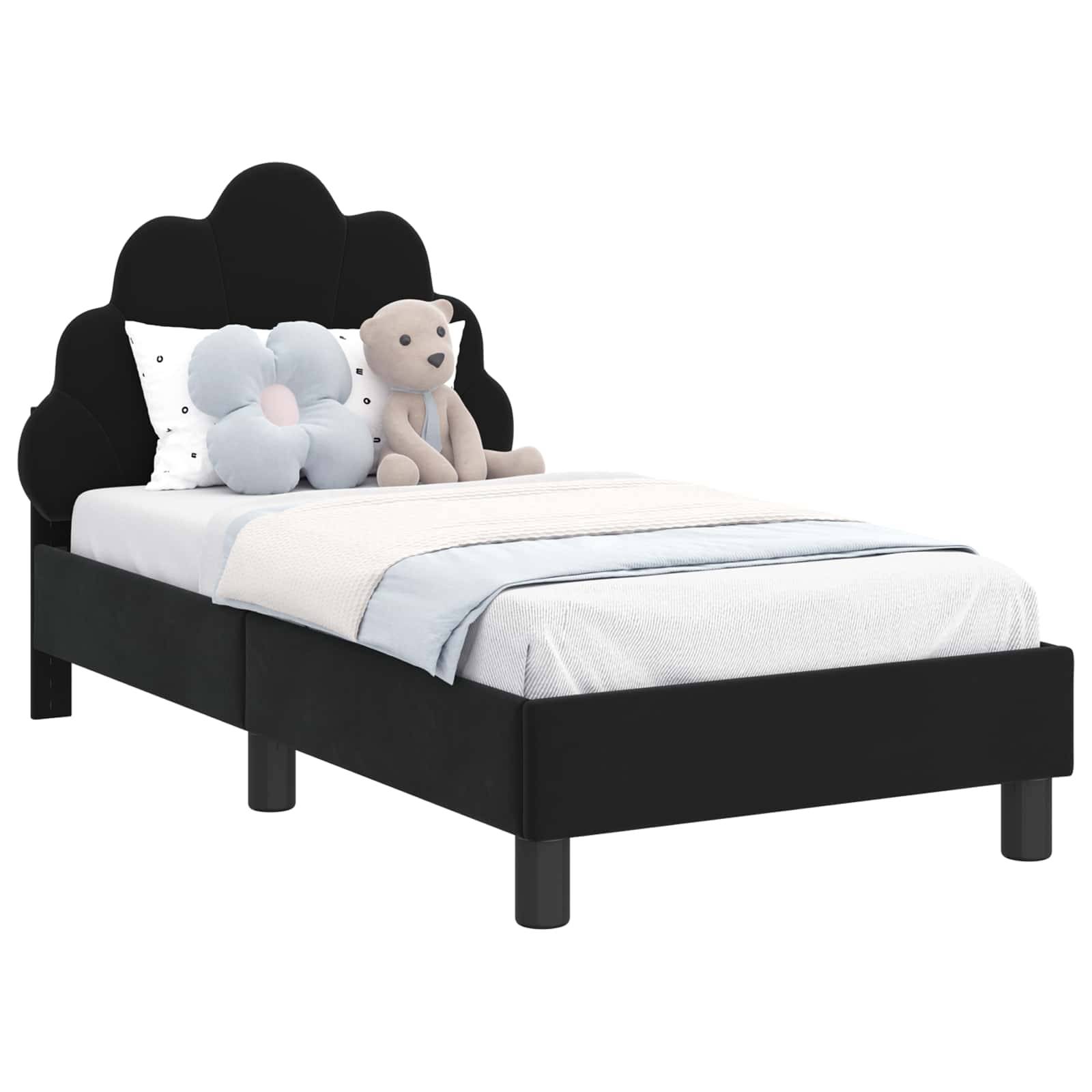 vidaXL Kinderbettgestell mit Kopfteil Schwarz 70 x 140 cm Samt