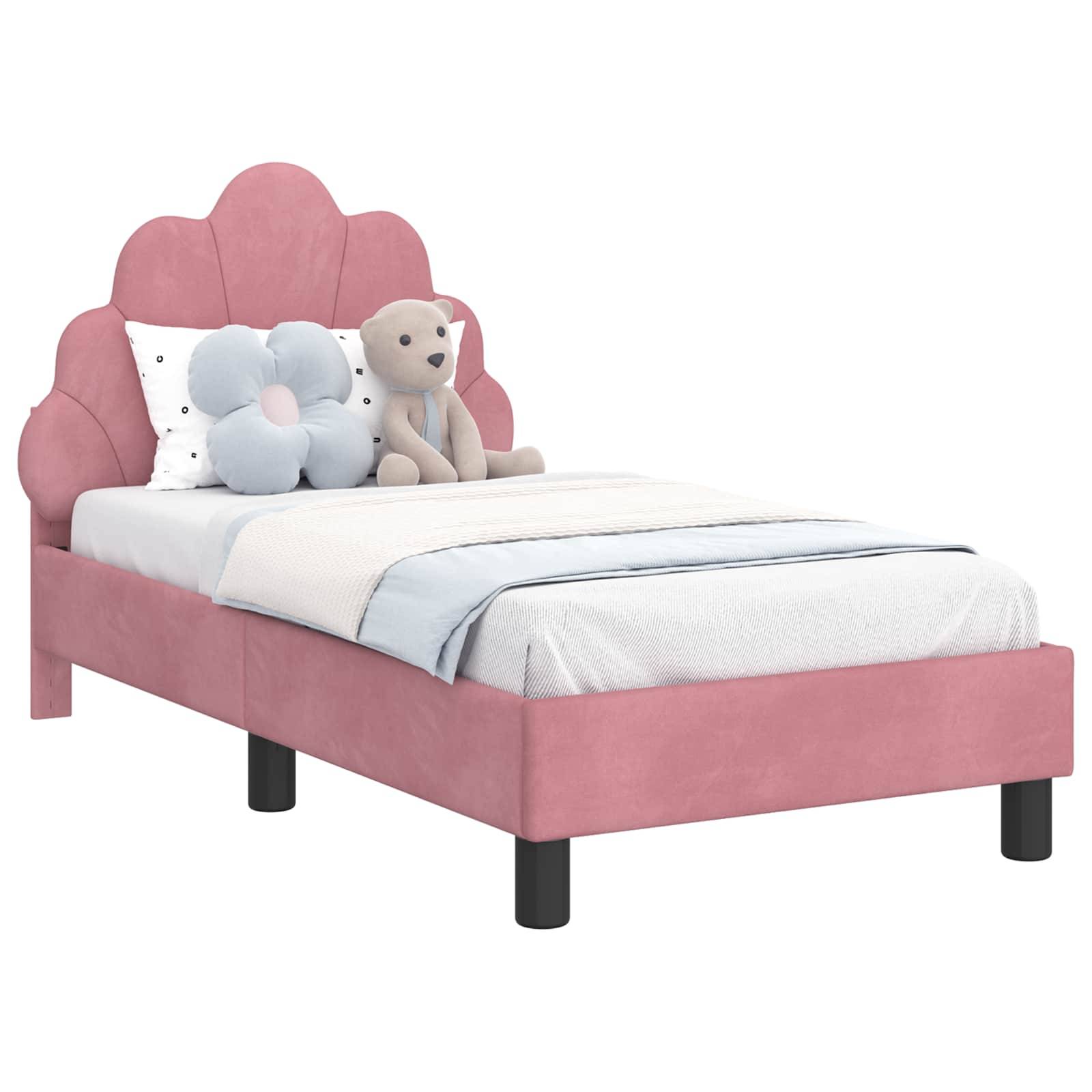 vidaXL Kinderbettgestell mit Kopfteil Rosa 70 x 140 cm Samt