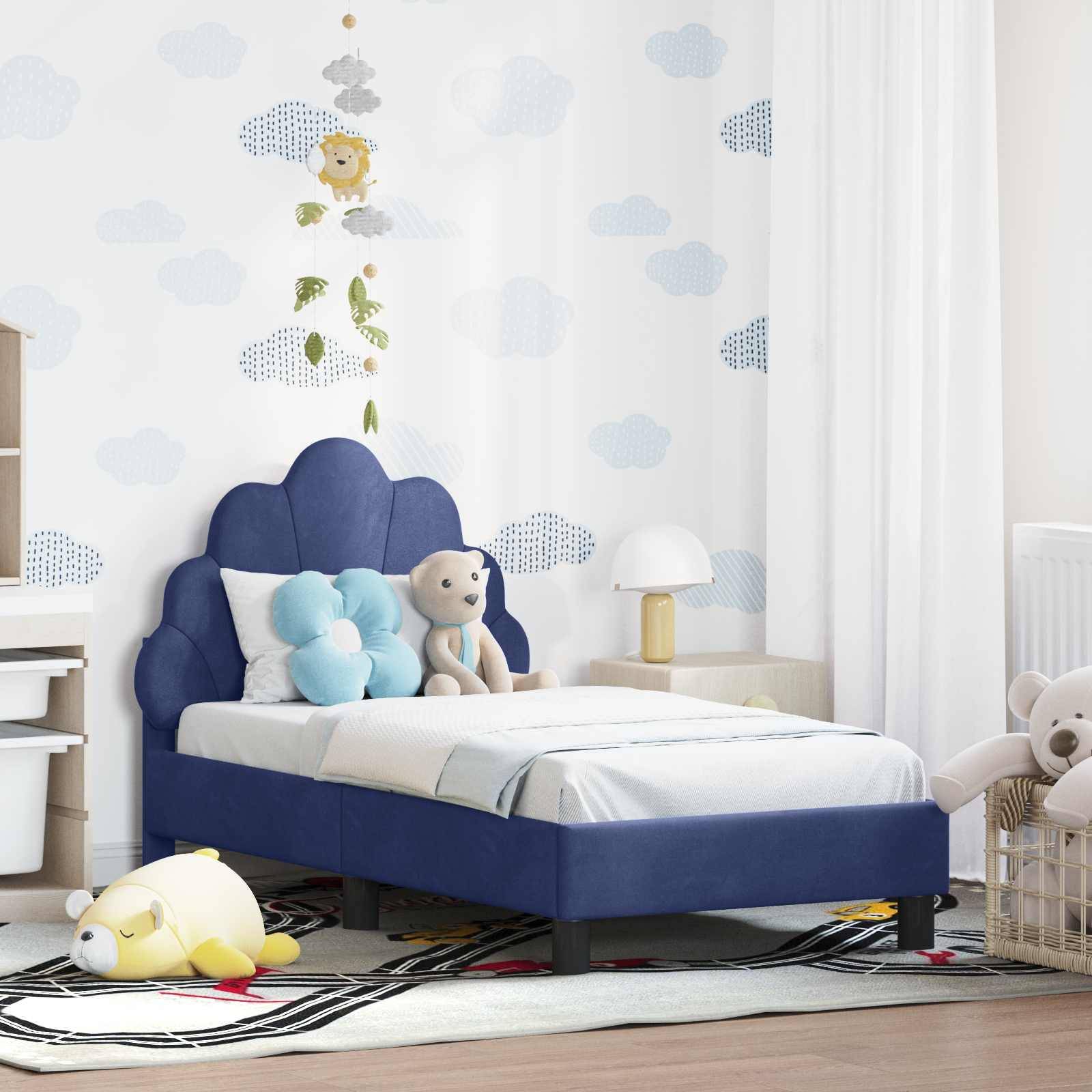 vidaXL Kinderbettgestell mit Kopfteil Polizeiblau 70 x 140 cm Samt