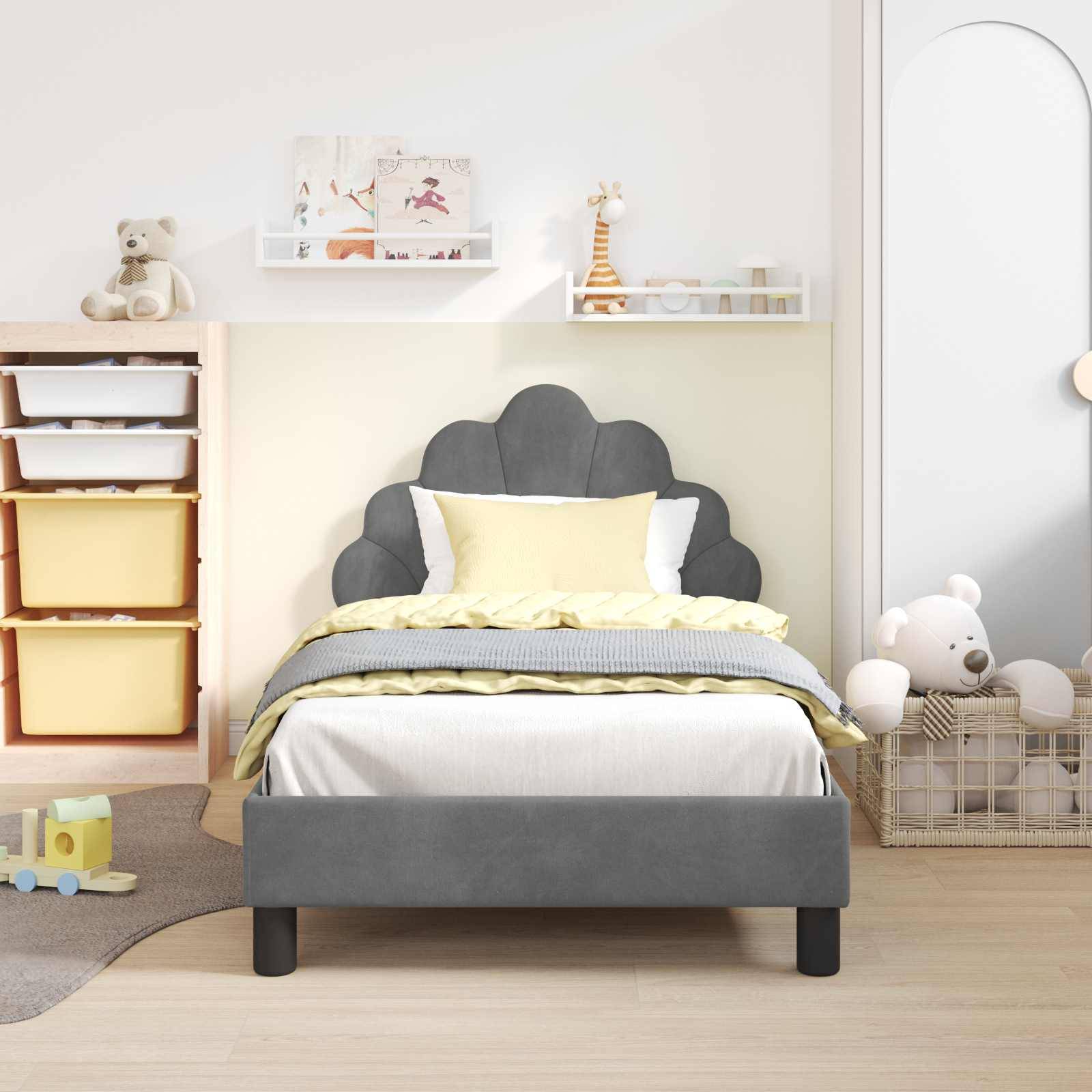 vidaXL Kinderbettgestell mit Kopfteil Dunkelgrau 80 x 160 cm Samt