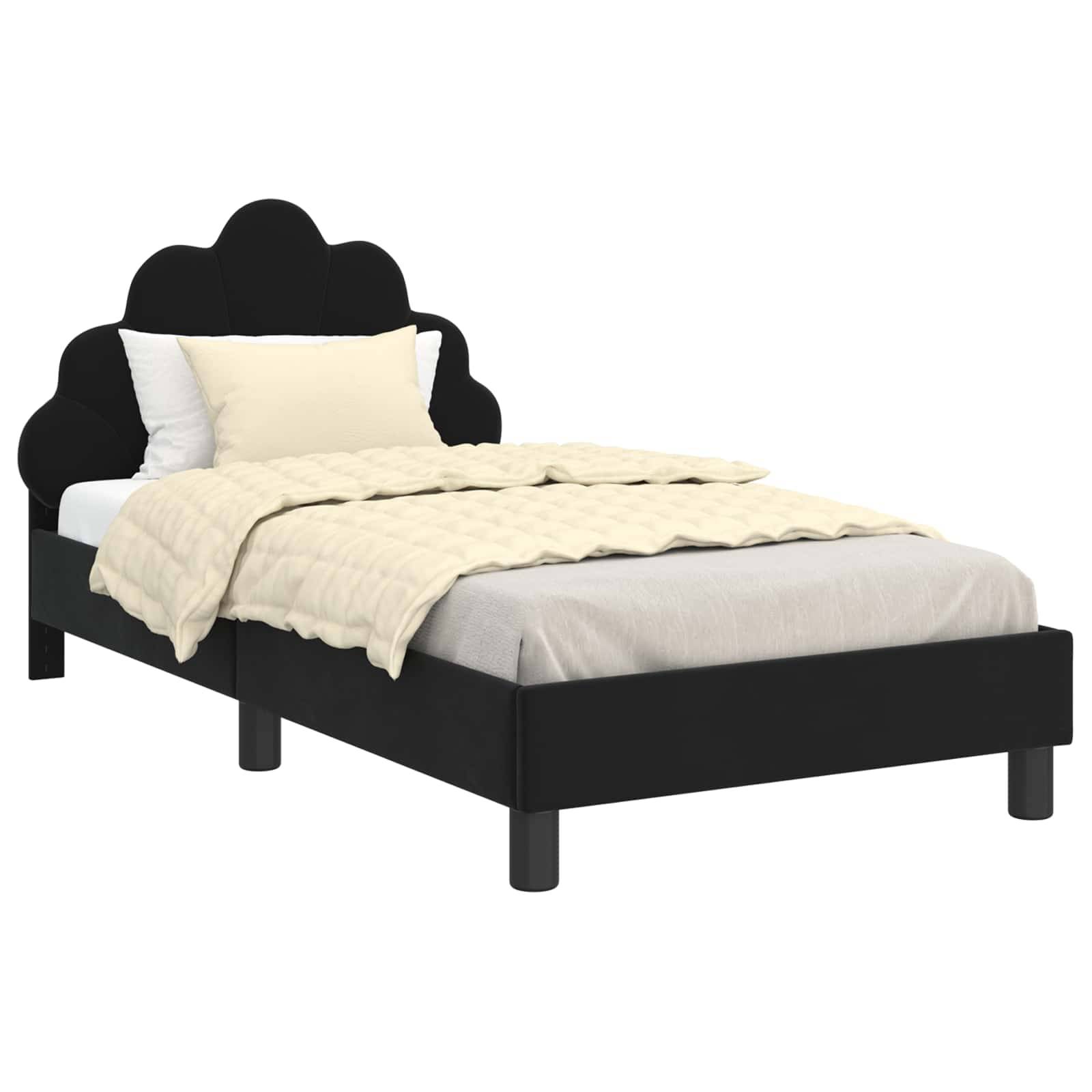 vidaXL Kinderbettgestell mit Kopfteil Schwarz 80 x 160 cm Samt