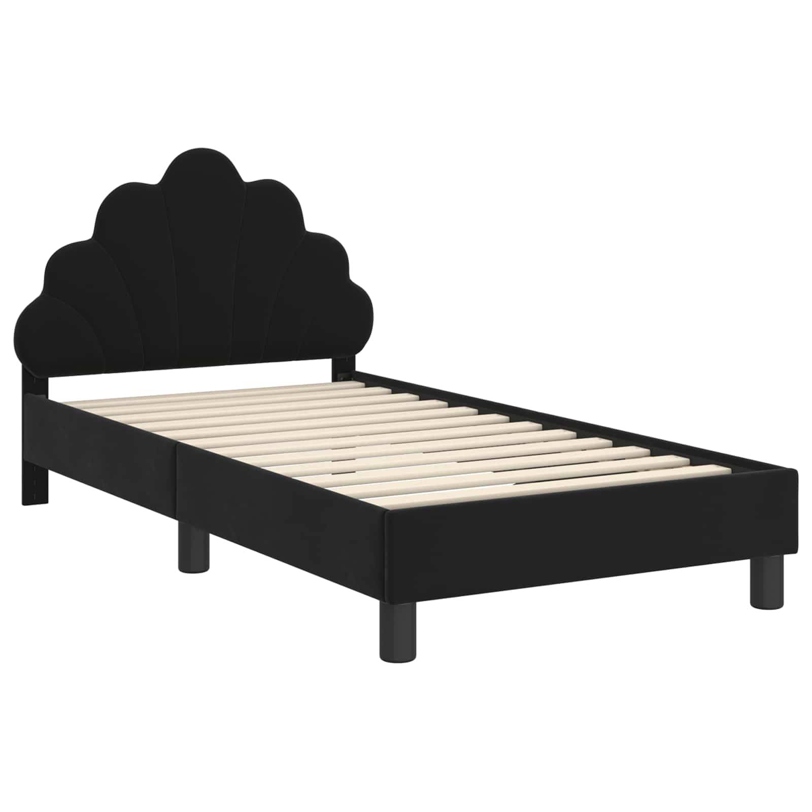 vidaXL Kinderbettgestell mit Kopfteil Schwarz 80 x 160 cm Samt