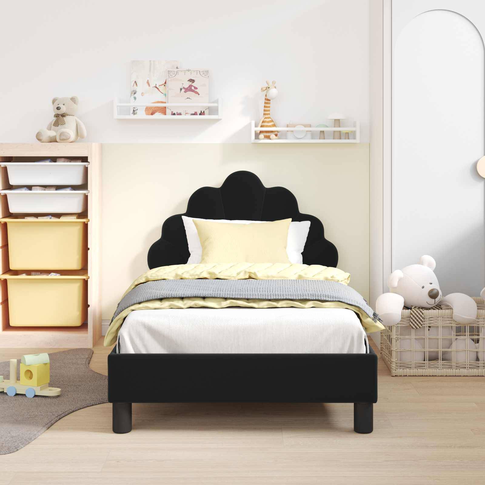 vidaXL Kinderbettgestell mit Kopfteil Schwarz 80 x 160 cm Samt