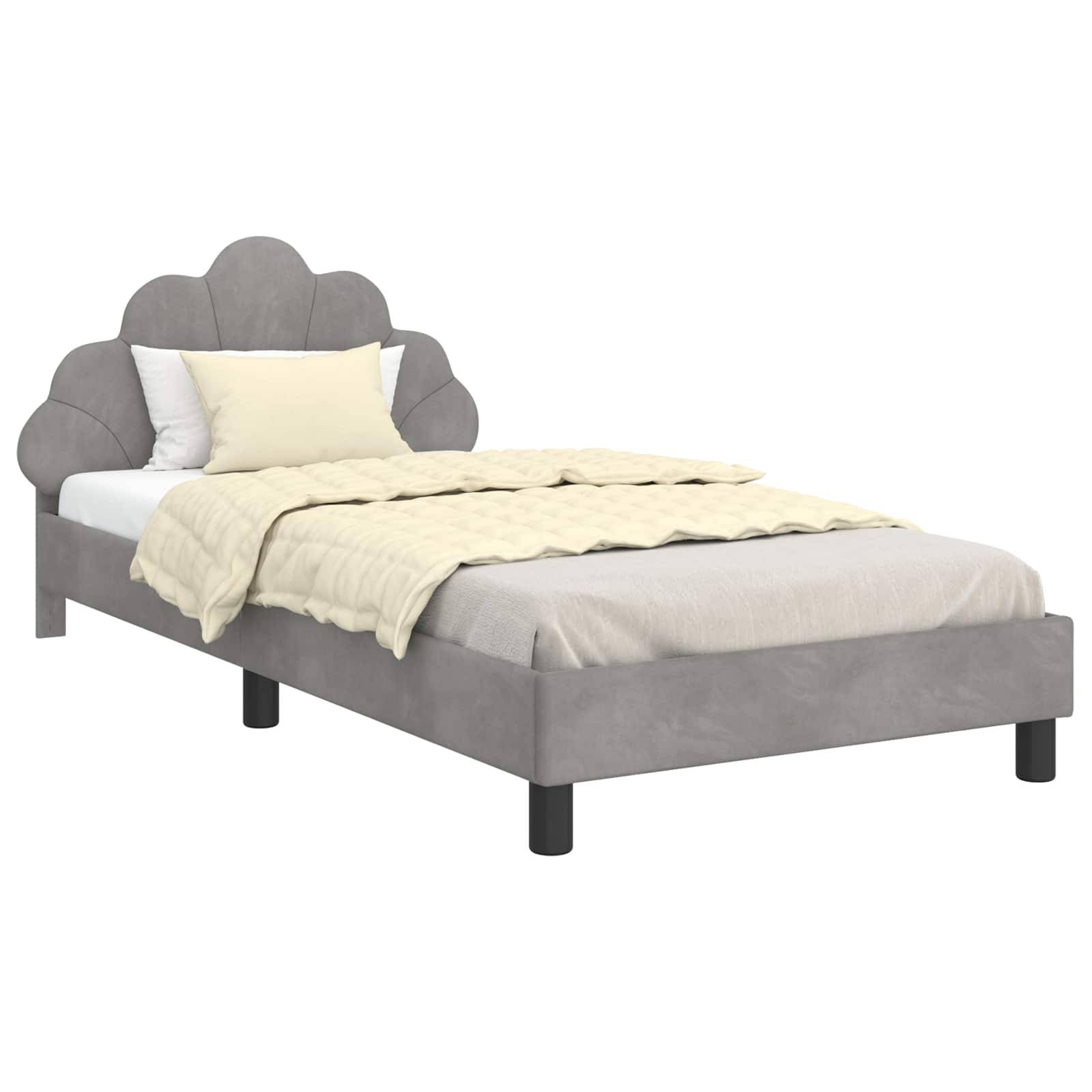 vidaXL Kinderbettgestell mit Kopfteil Hellgrau 90 x 190 cm Samt