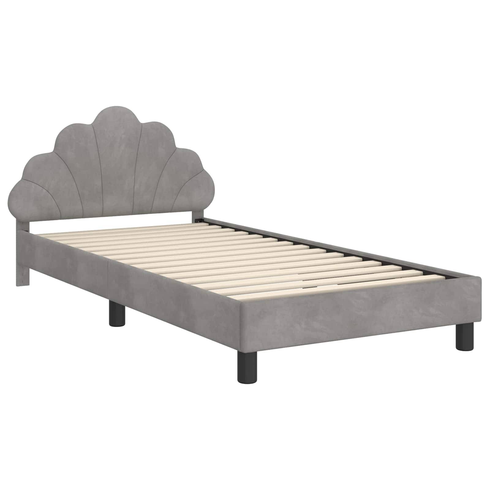 vidaXL Kinderbettgestell mit Kopfteil Hellgrau 90 x 190 cm Samt