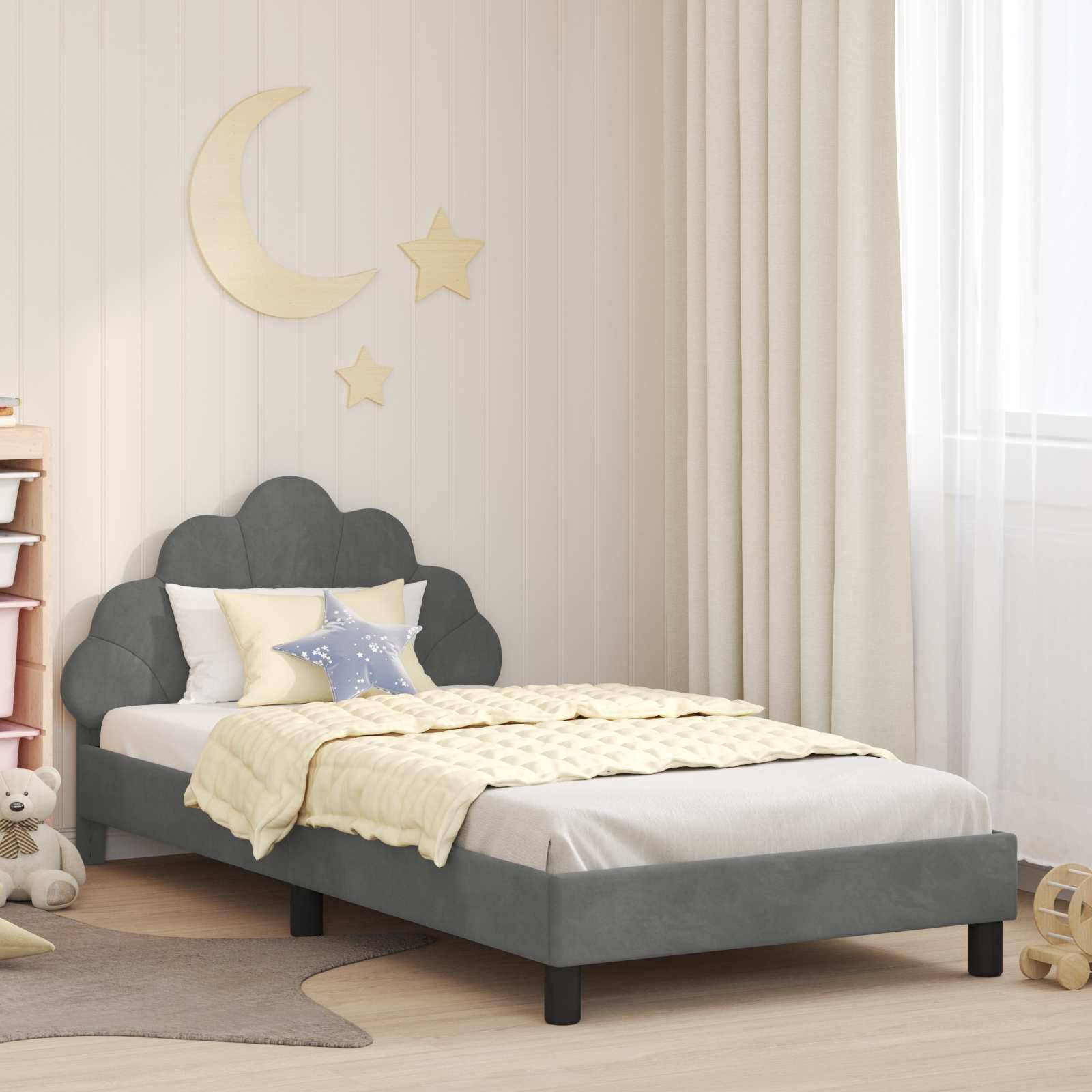 vidaXL Kinderbettgestell mit Kopfteil Dunkelgrau 90 x 190 cm Samt