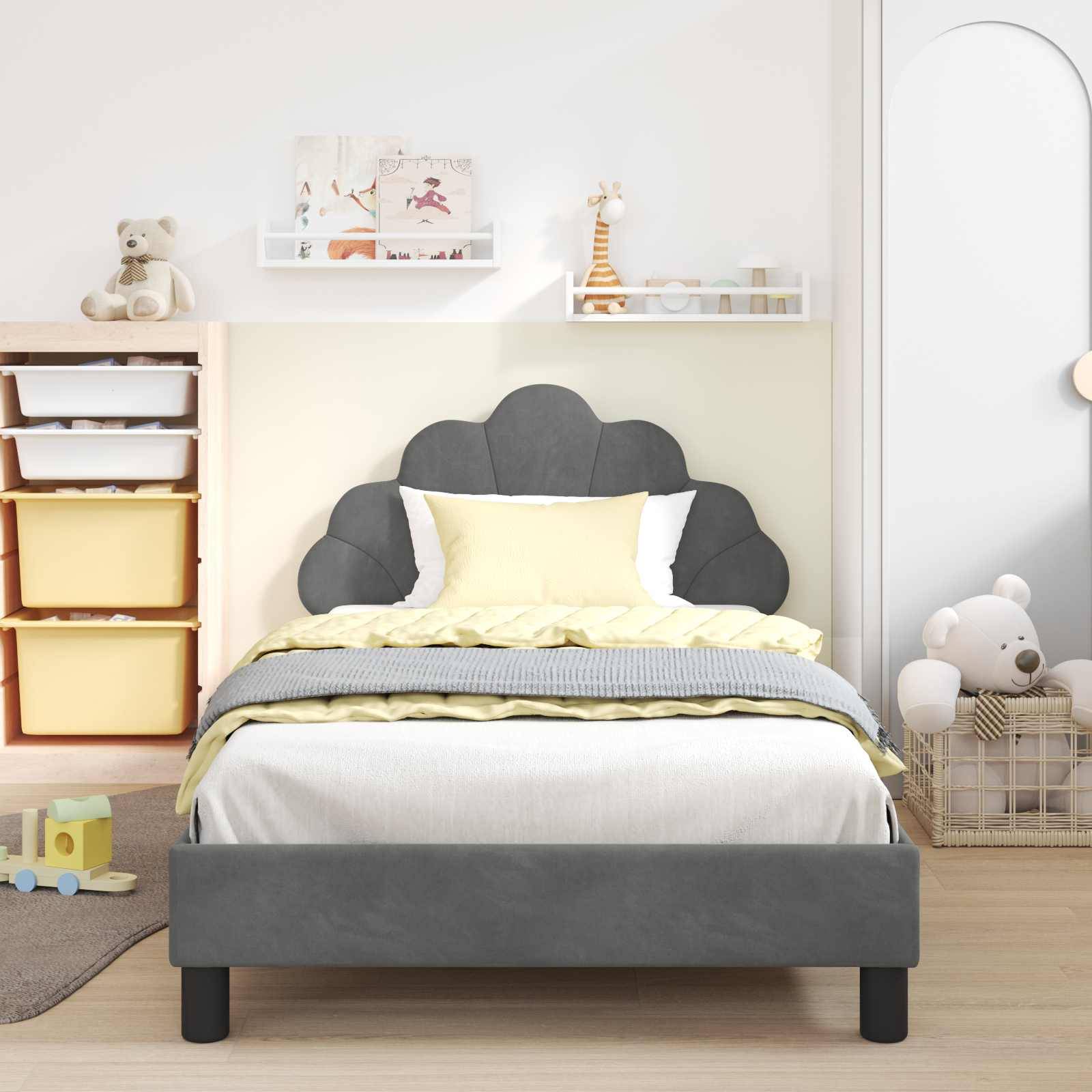 vidaXL Kinderbettgestell mit Kopfteil Dunkelgrau 90 x 200 cm Samt