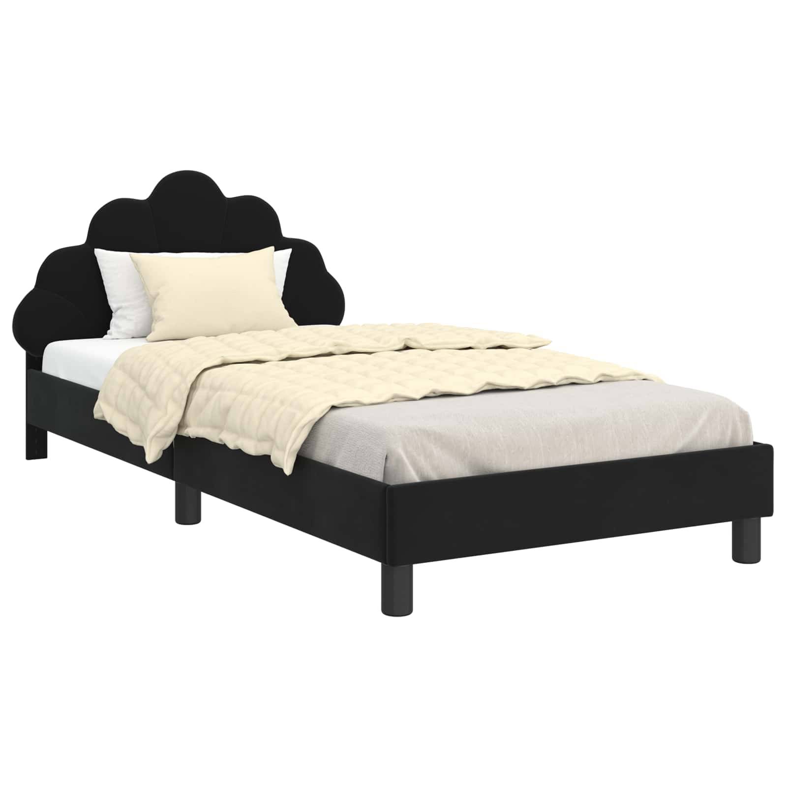 vidaXL Kinderbettgestell mit Kopfteil Schwarz 90 x 200 cm Samt