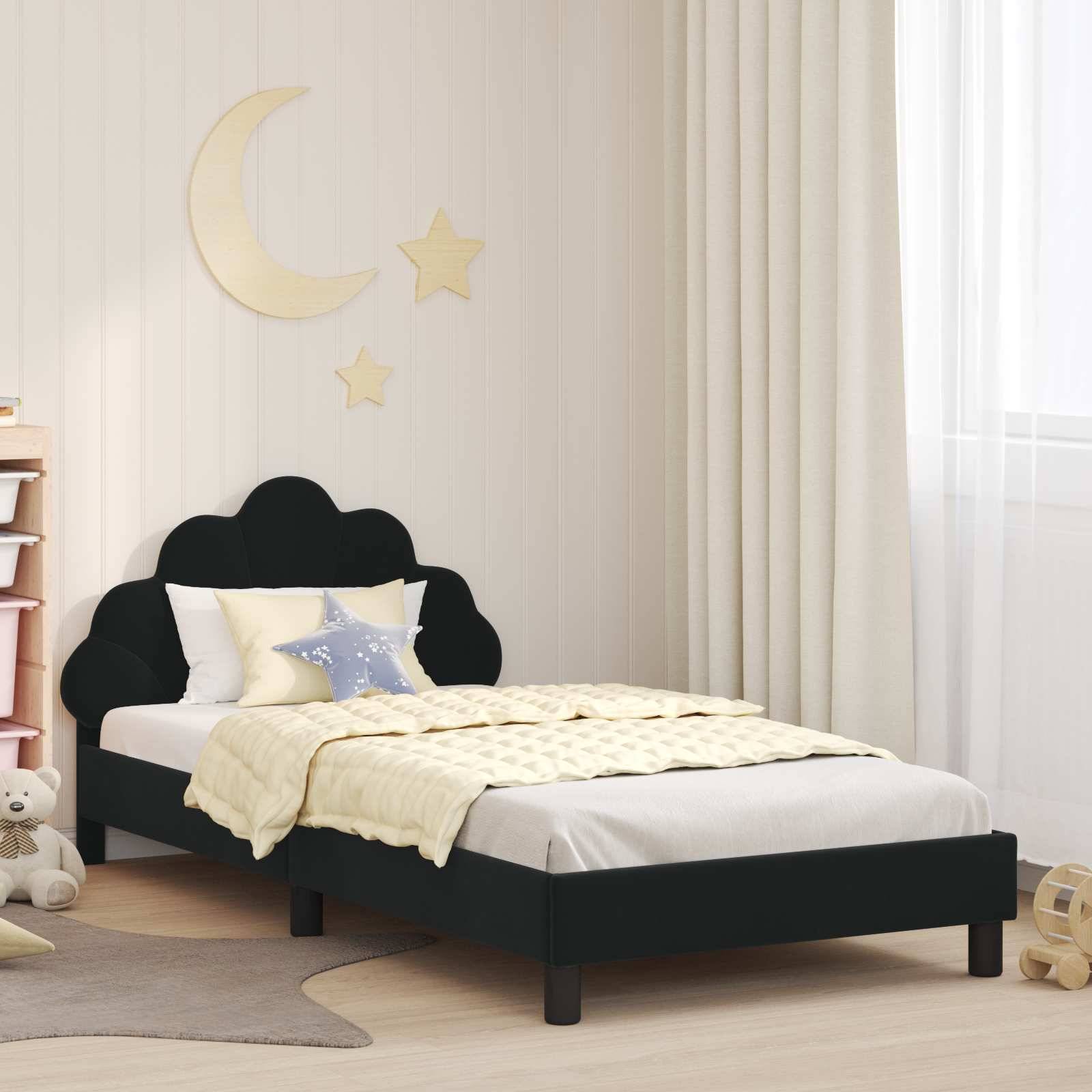 vidaXL Kinderbettgestell mit Kopfteil Schwarz 90 x 200 cm Samt