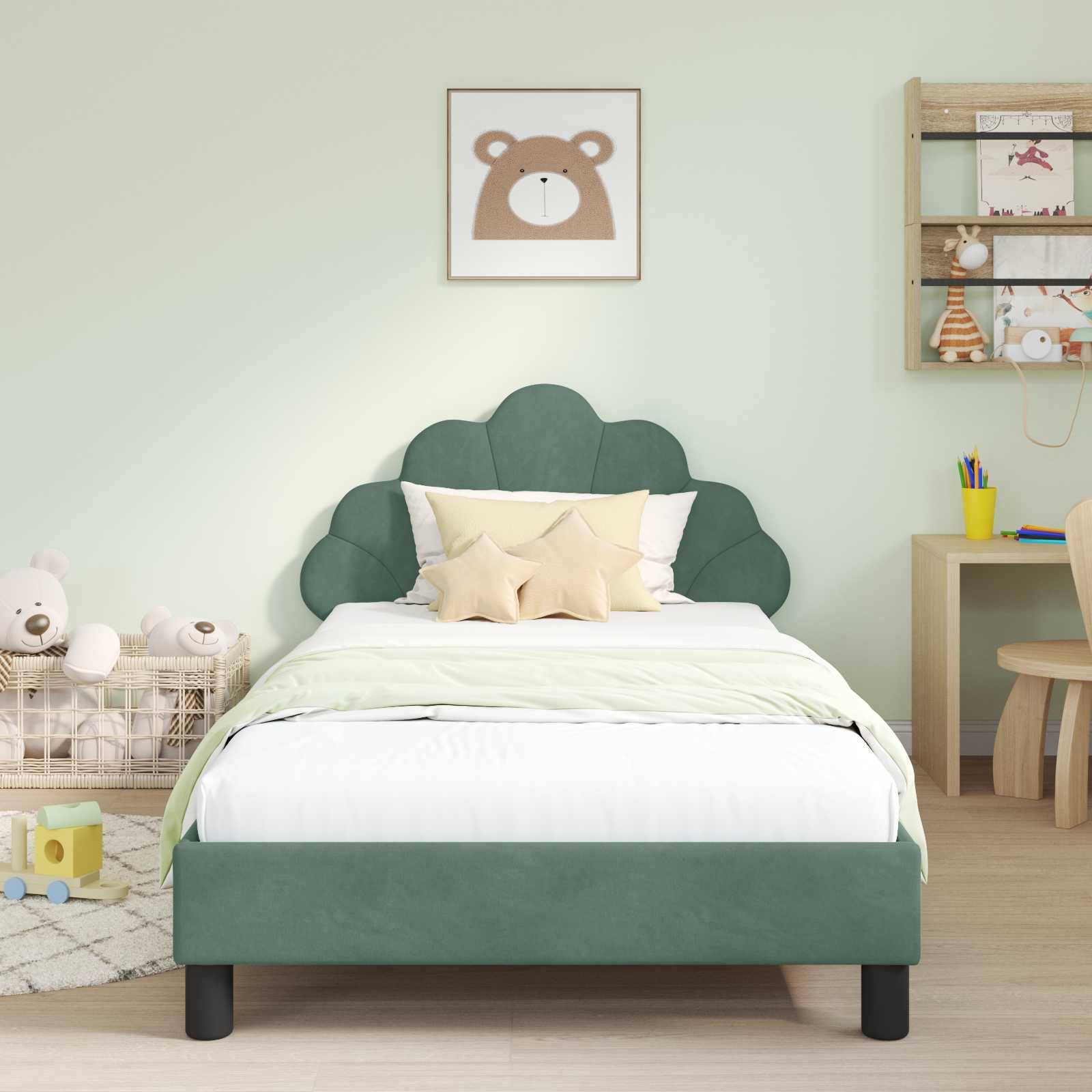 vidaXL Kinderbettgestell mit Kopfteil Meergrün 90 x 200 cm Samt