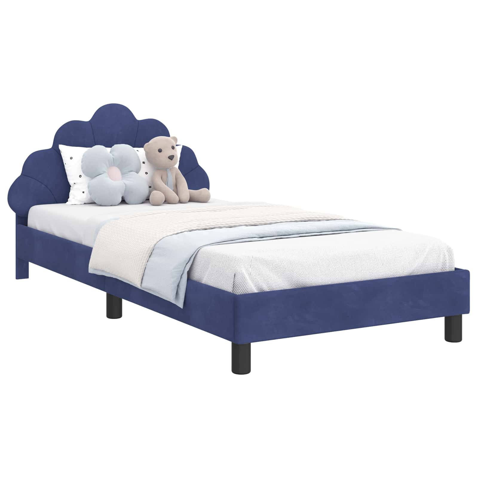 vidaXL Kinderbettgestell mit Kopfteil Polizeiblau 90 x 200 cm Samt