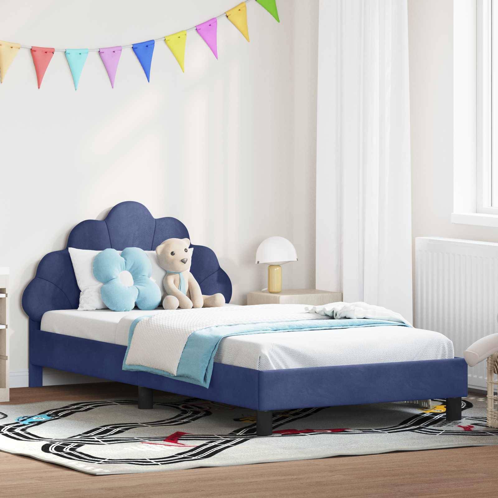 vidaXL Kinderbettgestell mit Kopfteil Polizeiblau 90 x 200 cm Samt