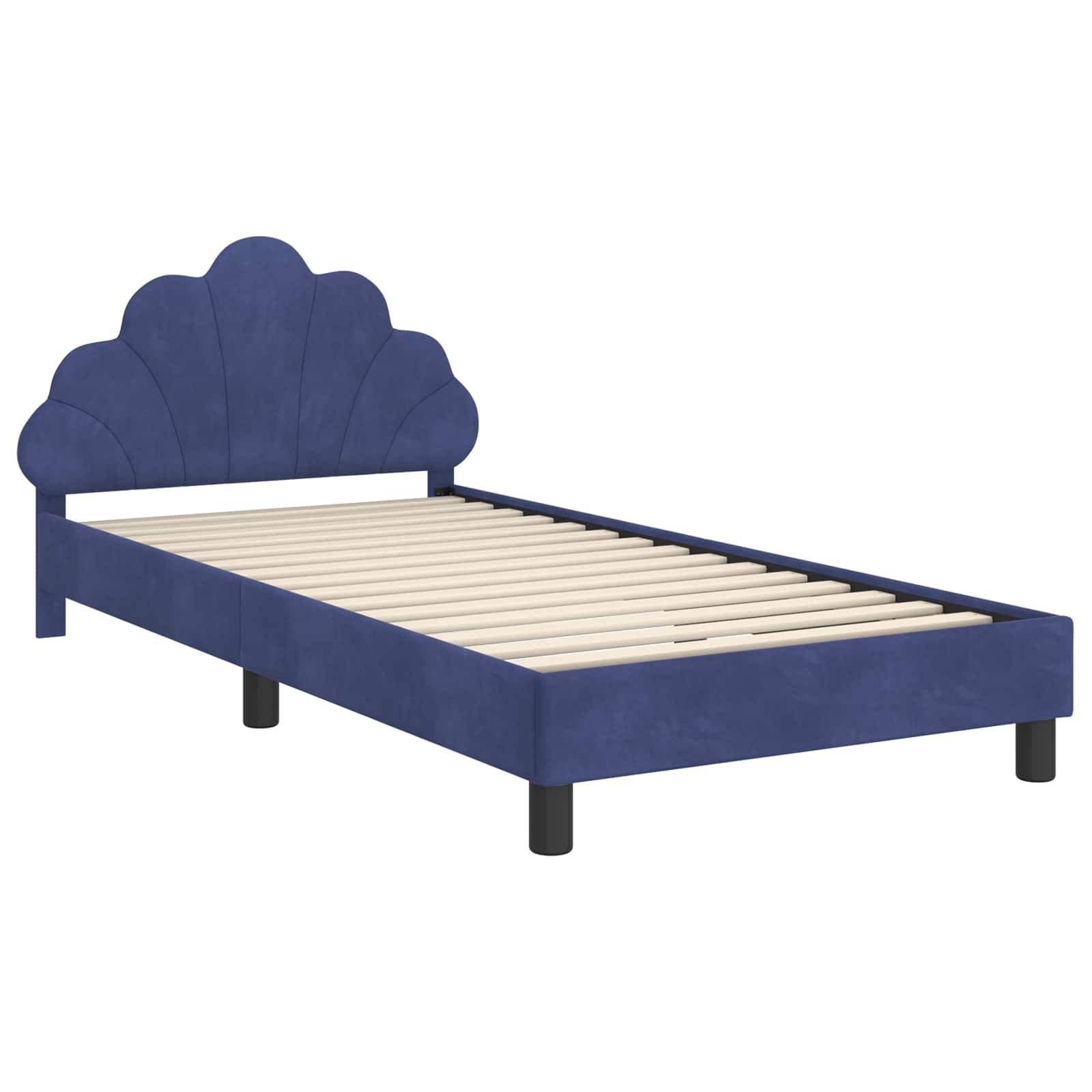 vidaXL Kinderbettgestell mit Kopfteil Polizeiblau 90 x 200 cm Samt