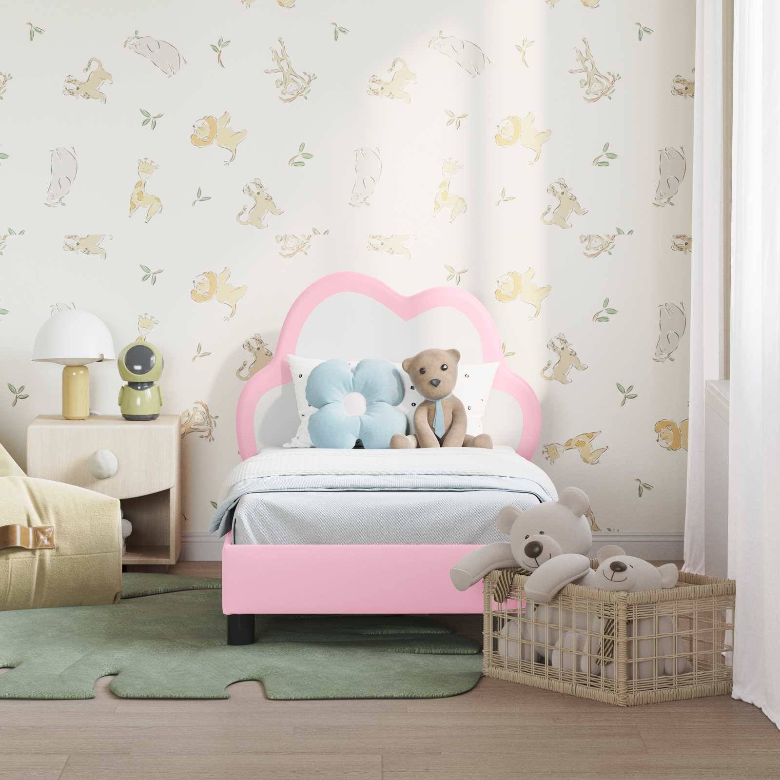 vidaXL Kinderbettgestell mit Kopfteil mit Kopfteil Rosa 70 x 140 cm PU
