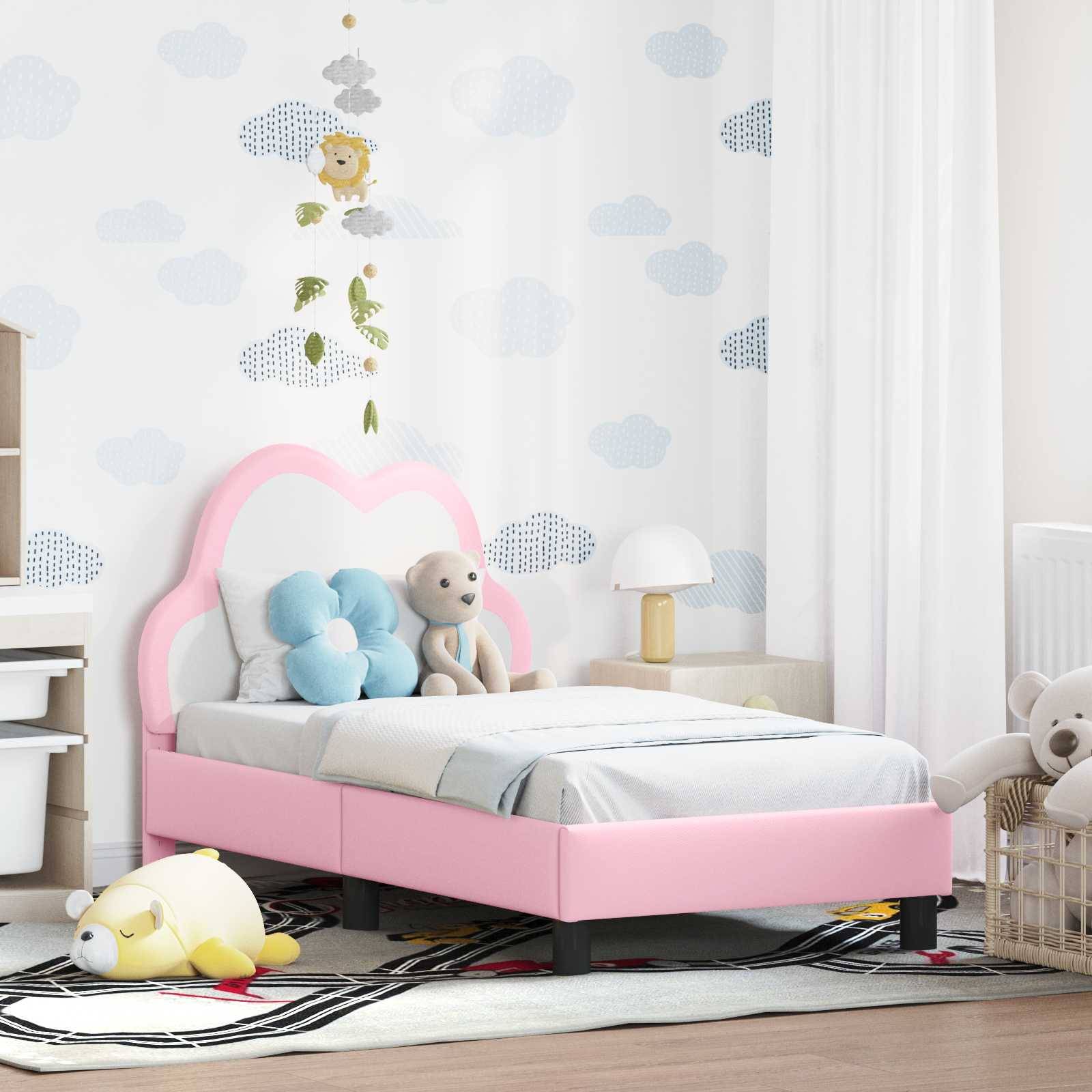 vidaXL Kinderbettgestell mit Kopfteil mit Kopfteil Rosa 70 x 140 cm PU