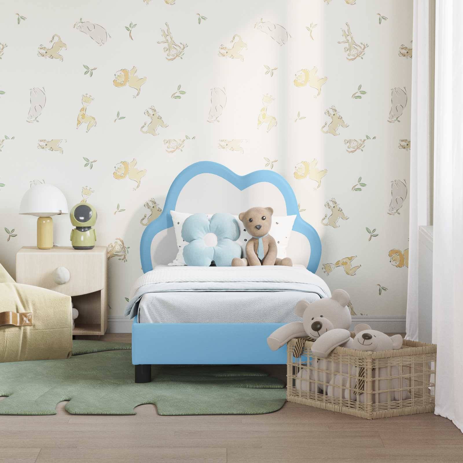 vidaXL Kinderbettgestell mit Kopfteil Blau 70 x 140 cm PU