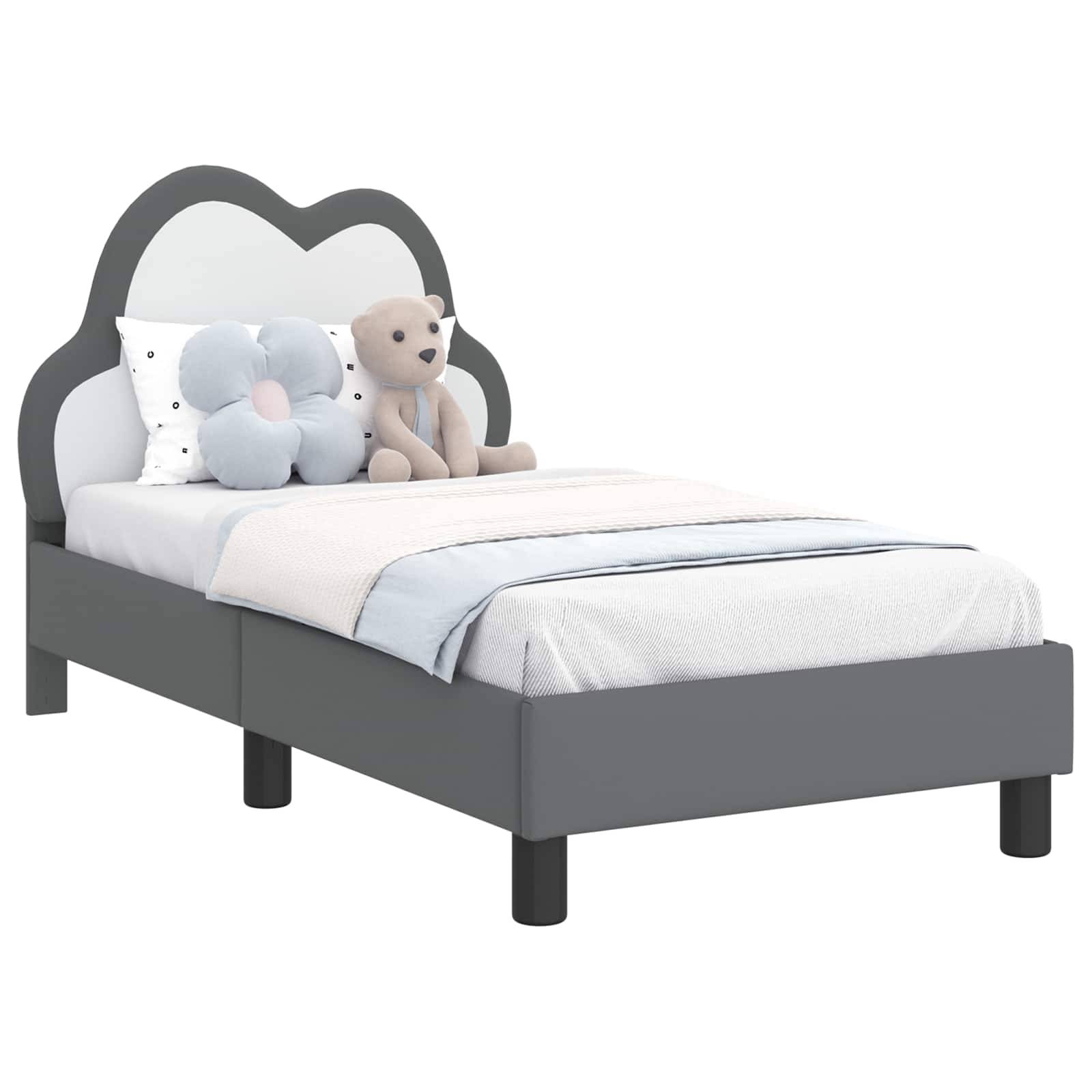vidaXL Kinderbettgestell mit Kopfteil Hellgrau 70 x 140 cm PU