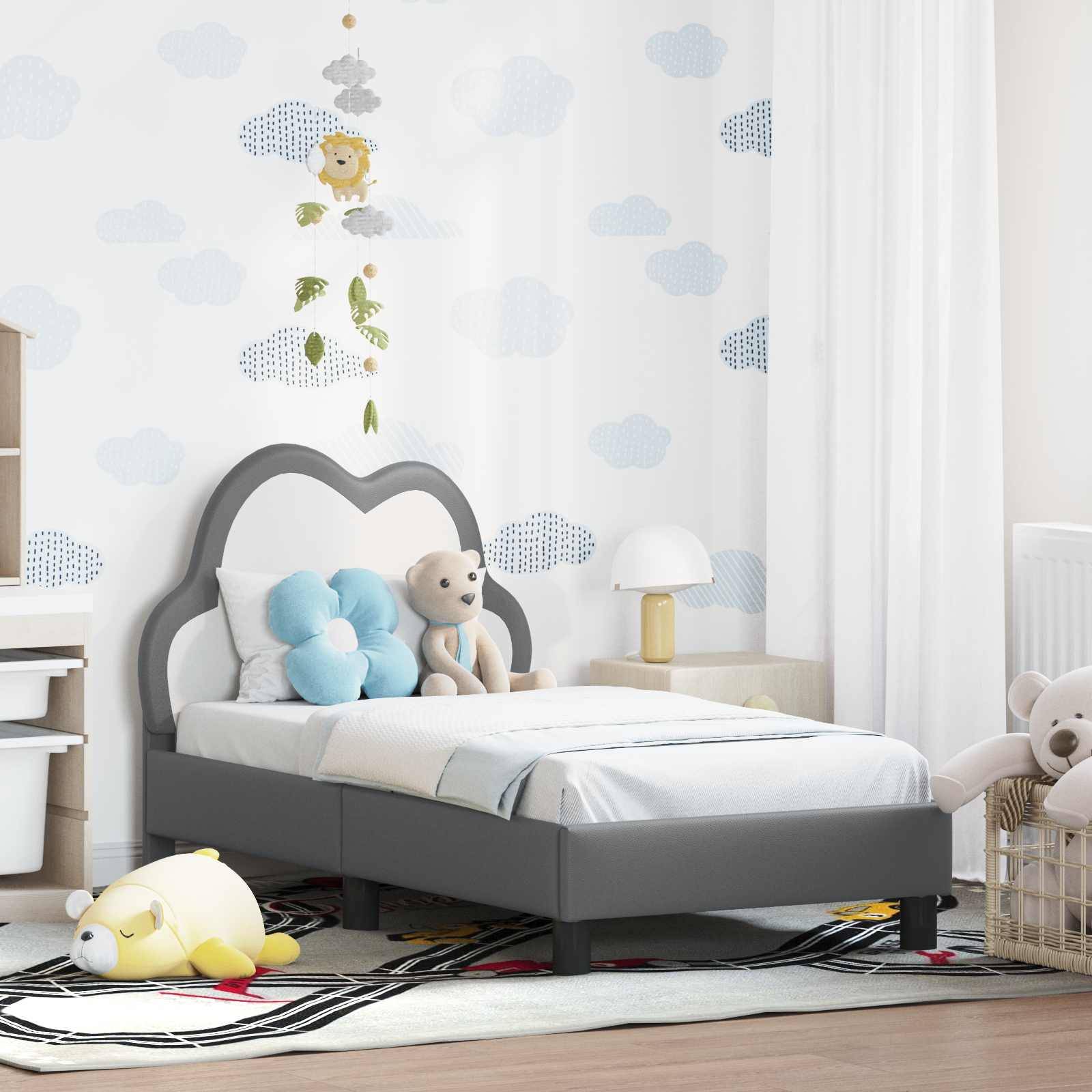vidaXL Kinderbettgestell mit Kopfteil Hellgrau 70 x 140 cm PU