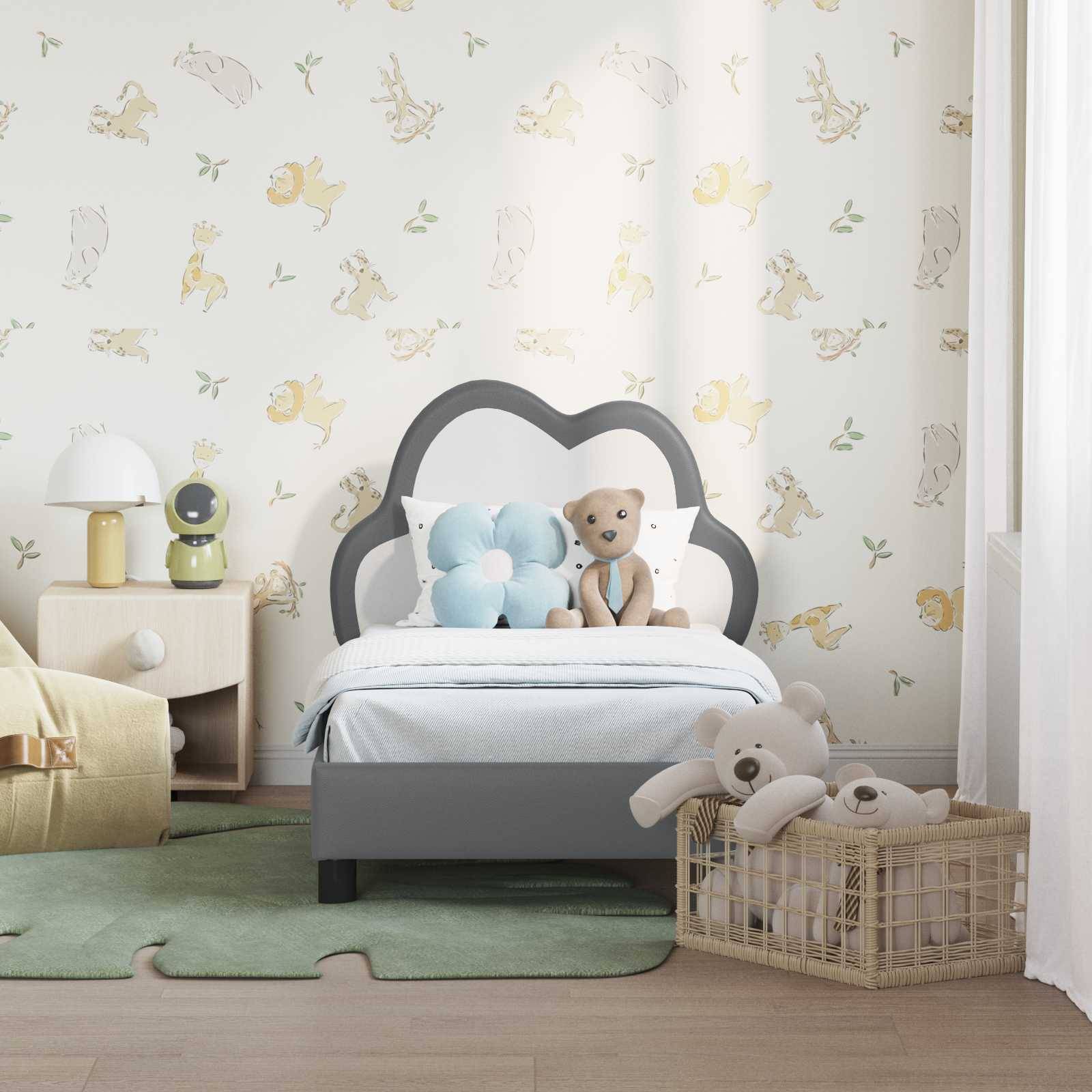 vidaXL Kinderbettgestell mit Kopfteil Hellgrau 70 x 140 cm PU