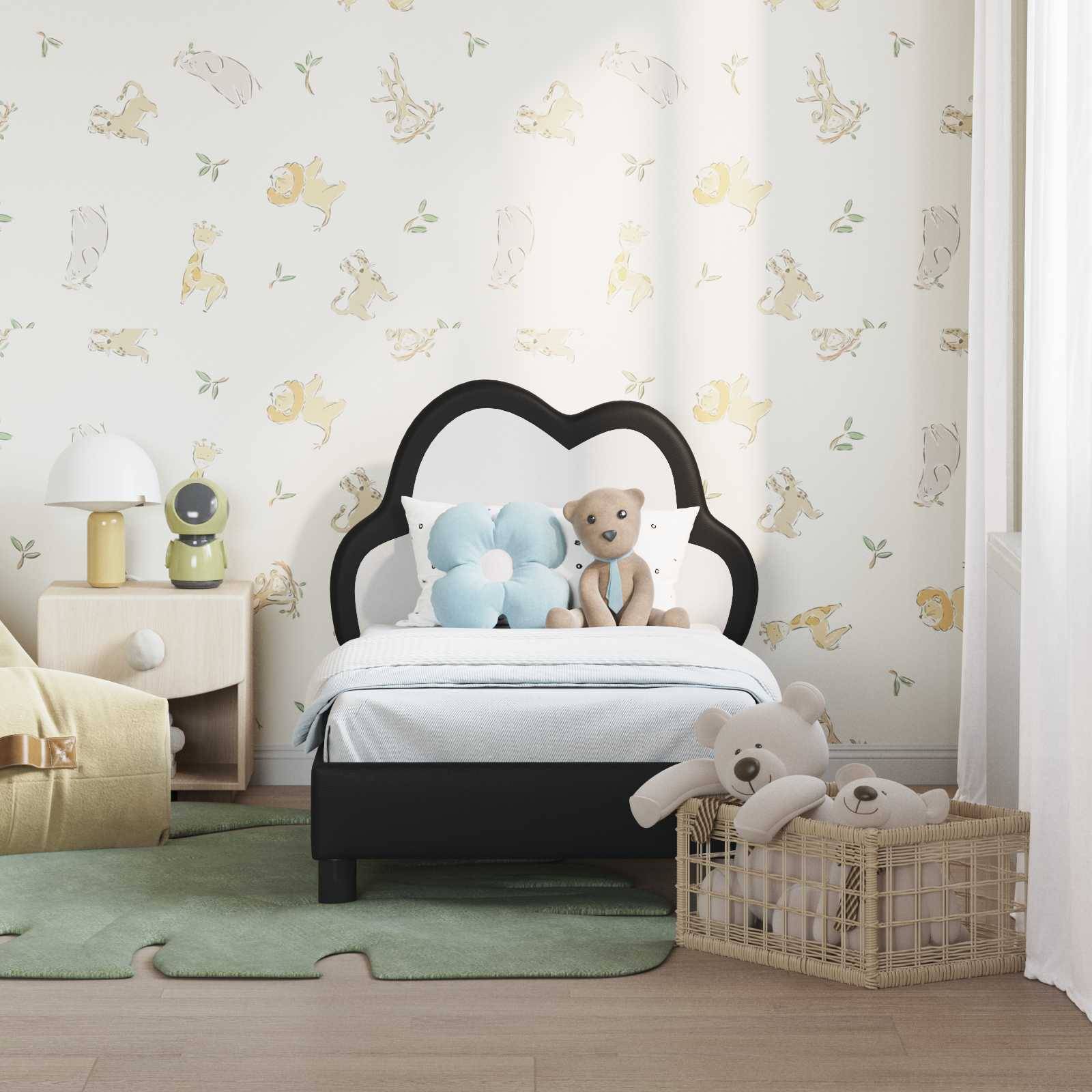 vidaXL Kinderbettgestell mit Kopfteil Schwarz 70 x 140 cm PU