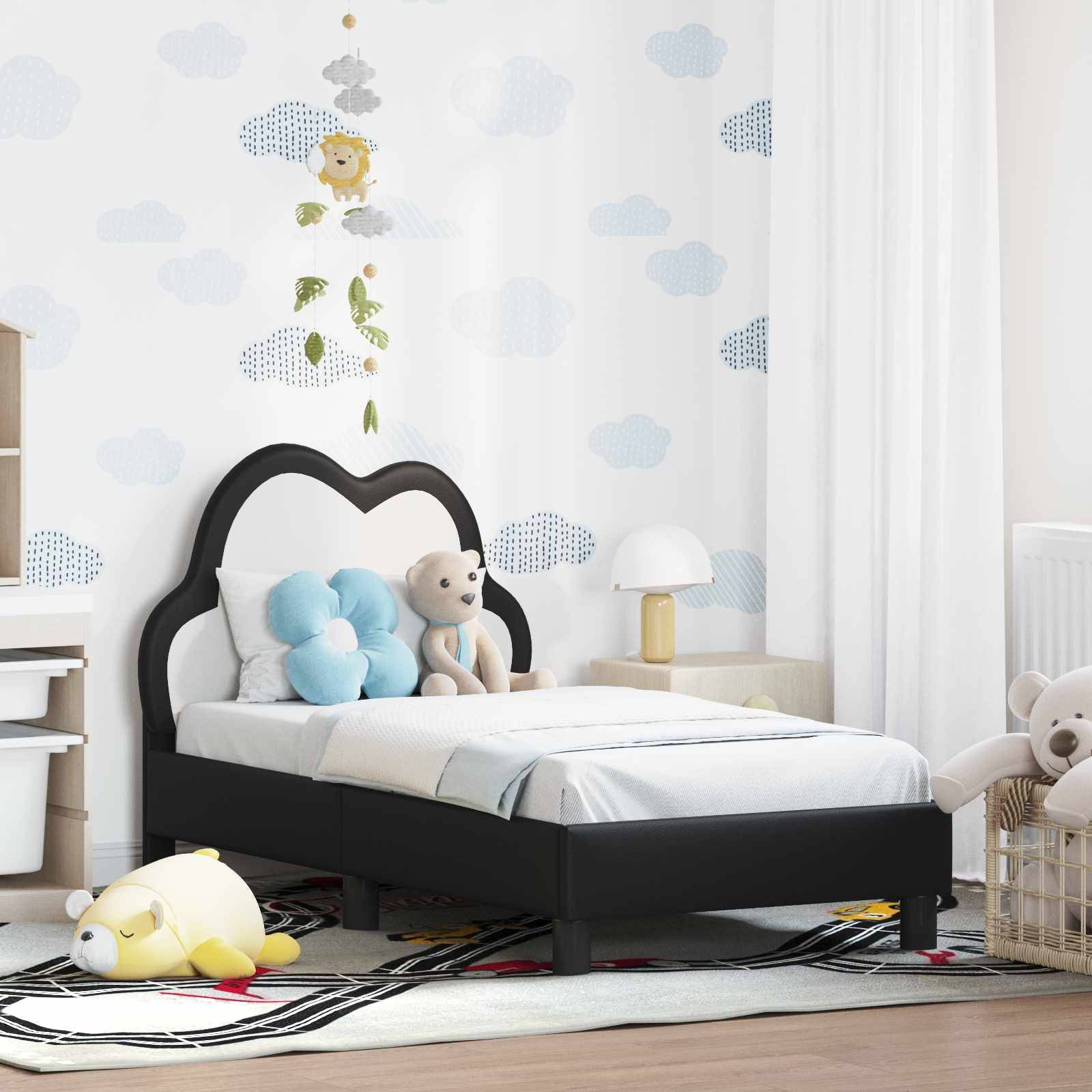 vidaXL Kinderbettgestell mit Kopfteil Schwarz 70 x 140 cm PU