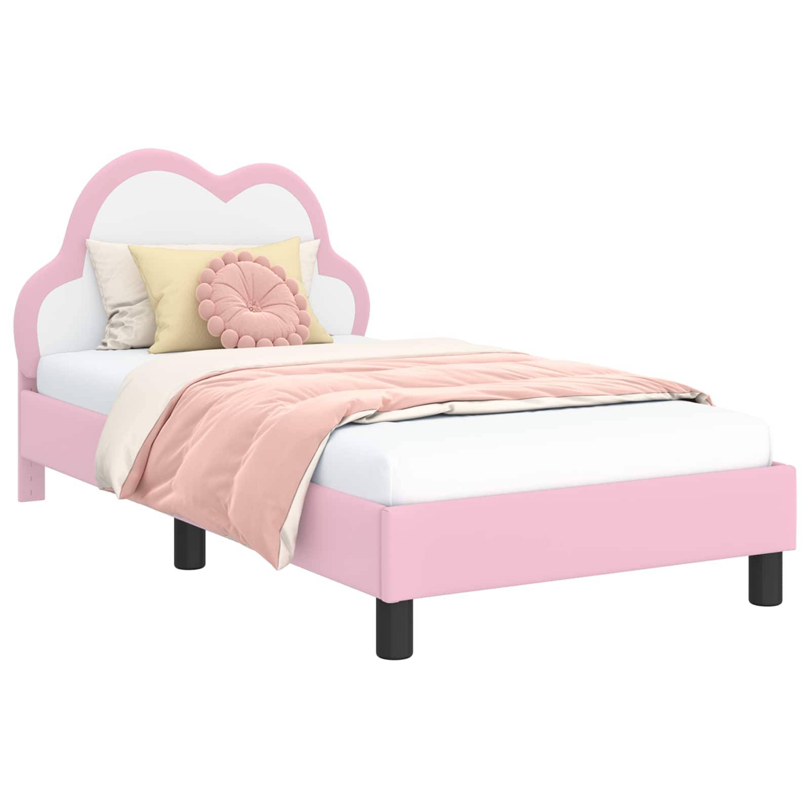 vidaXL Kinderbettgestell mit Kopfteil mit Kopfteil Rosa 80 x 160 cm PU