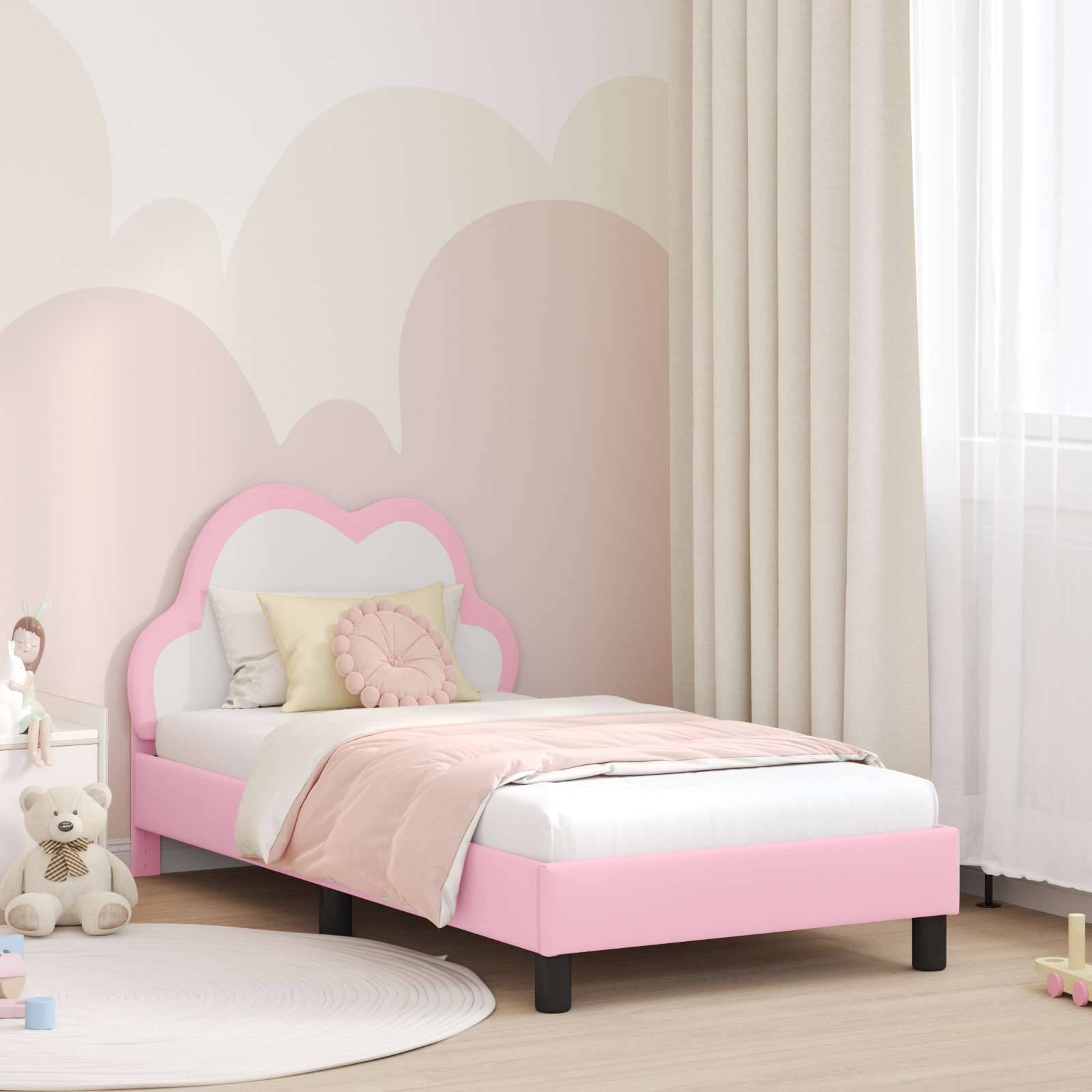 vidaXL Kinderbettgestell mit Kopfteil mit Kopfteil Rosa 80 x 160 cm PU