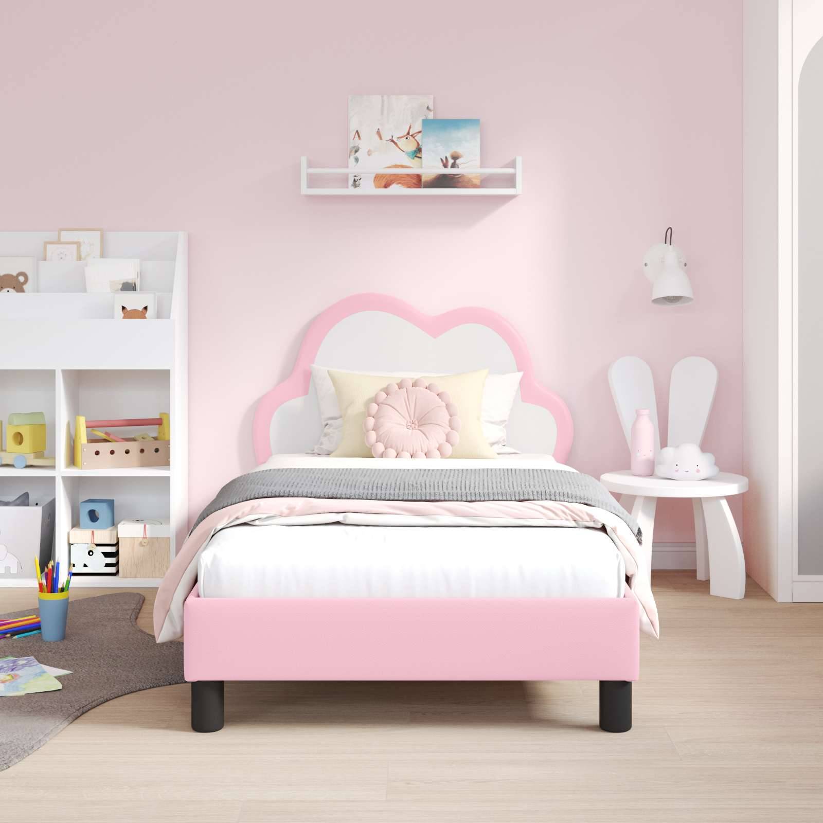 vidaXL Kinderbettgestell mit Kopfteil mit Kopfteil Rosa 80 x 160 cm PU