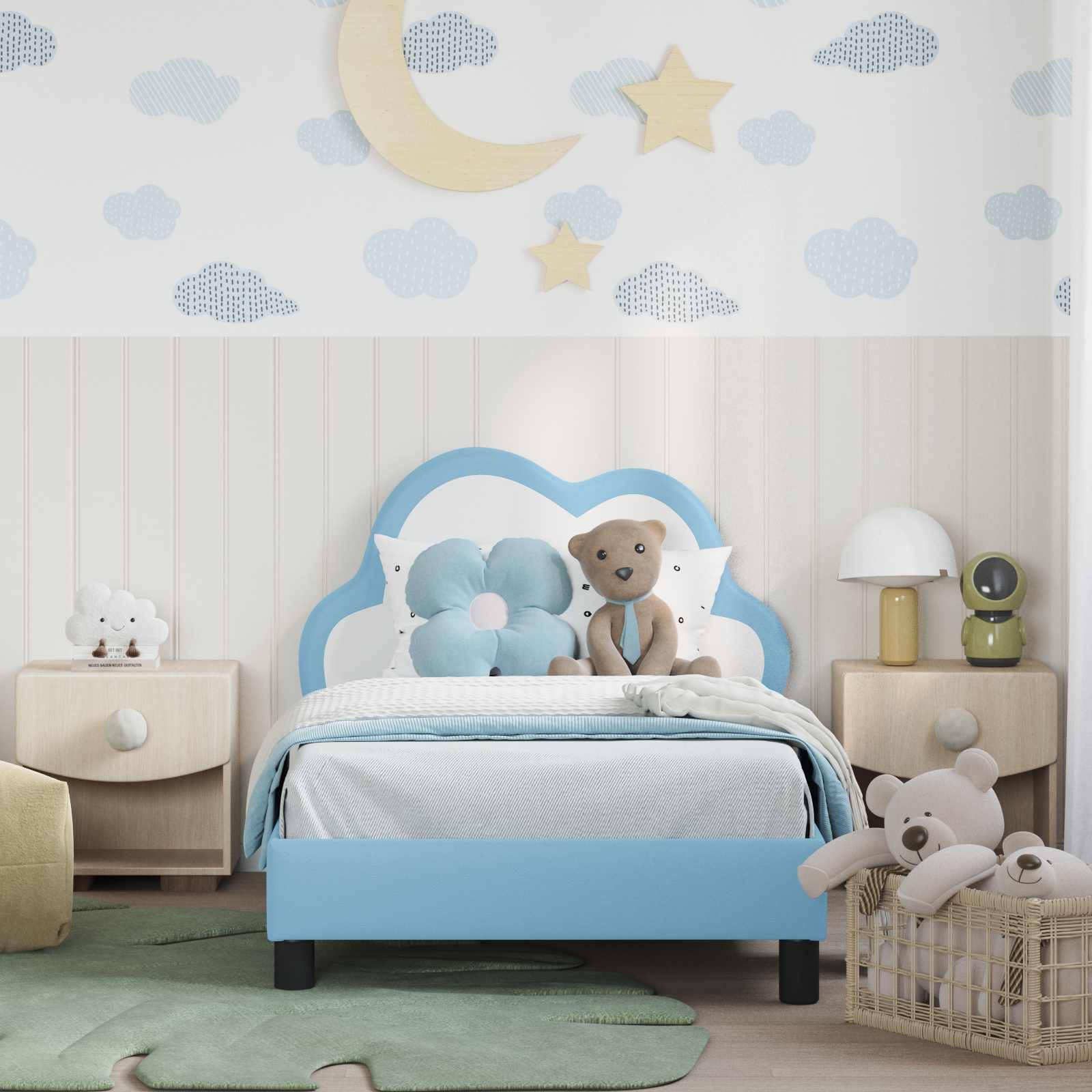 vidaXL Kinderbettgestell mit Kopfteil mit Kopfteil Blau 80 x 160 cm PU
