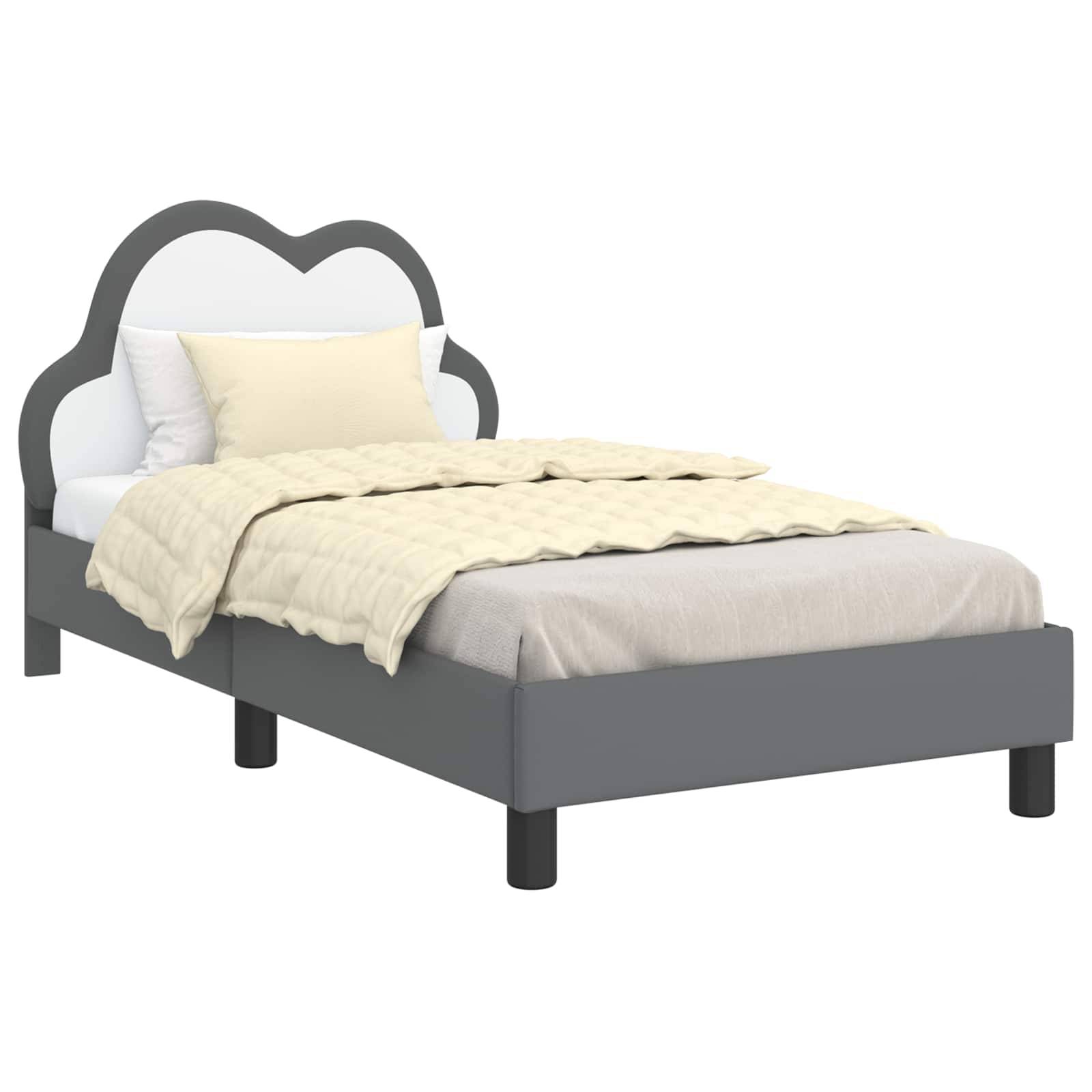 vidaXL Kinderbettgestell mit Kopfteil Hellgrau 80 x 160 cm PU