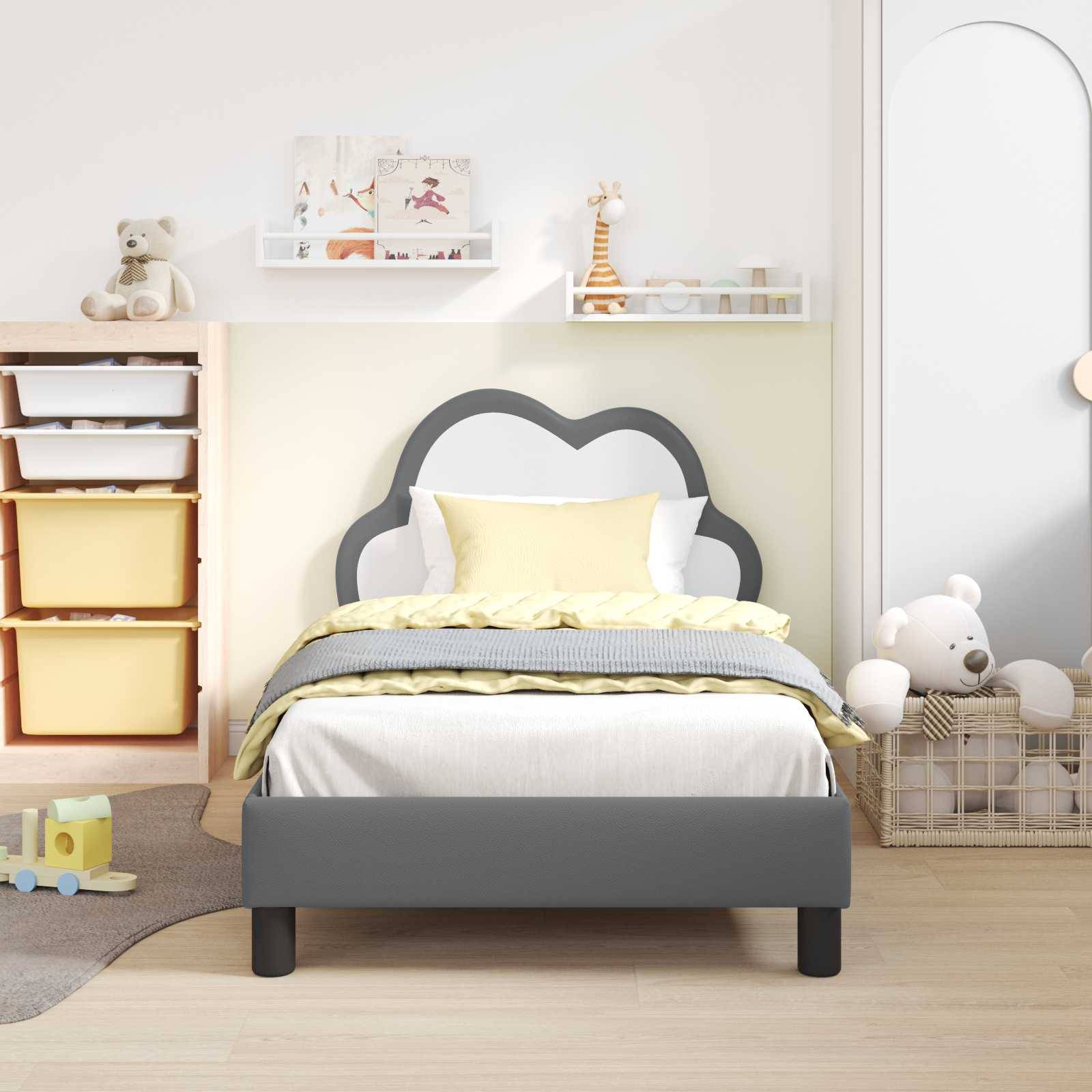vidaXL Kinderbettgestell mit Kopfteil Hellgrau 80 x 160 cm PU